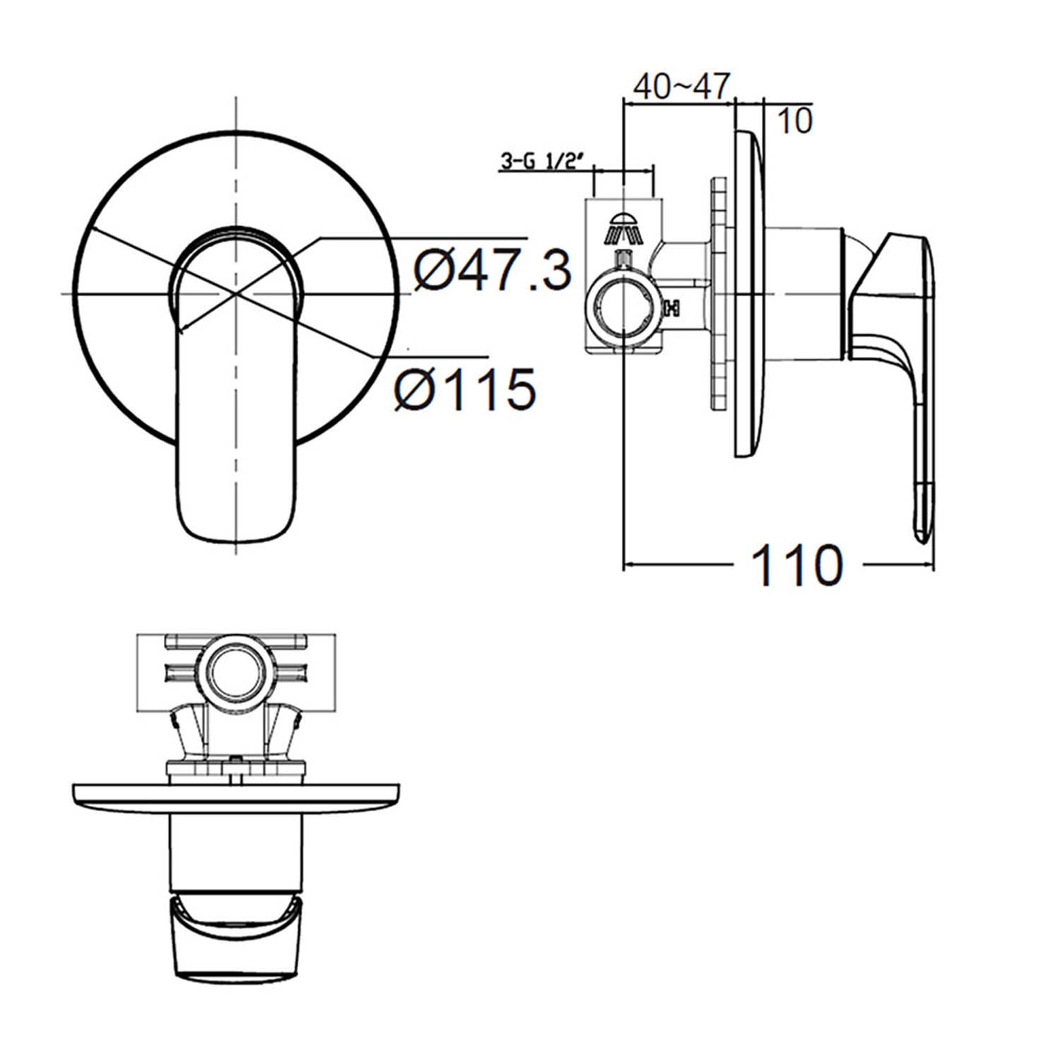 Vòi sen âm tường AMERICAN STANDARD WF-1M22 nóng lạnh 1 Ban ve kich thuoc Voi sen am tuong AMERICAN STANDARD WF 1M22 nong lanh
