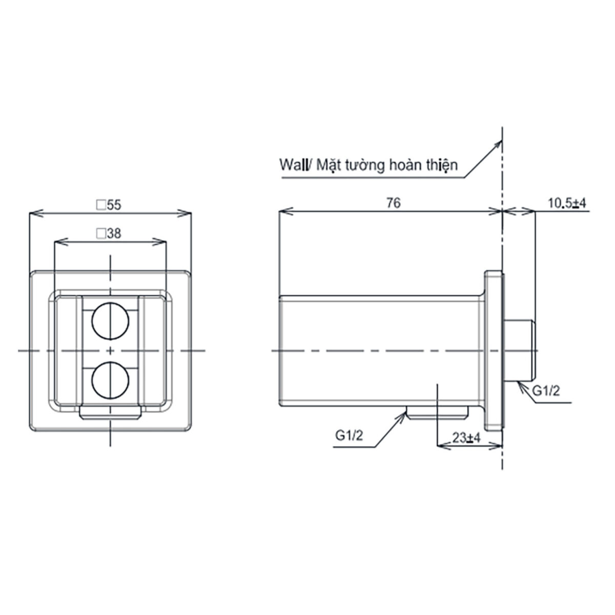 Cút nối TOTO TBW08010A kèm gác sen âm tường - Ảnh 2