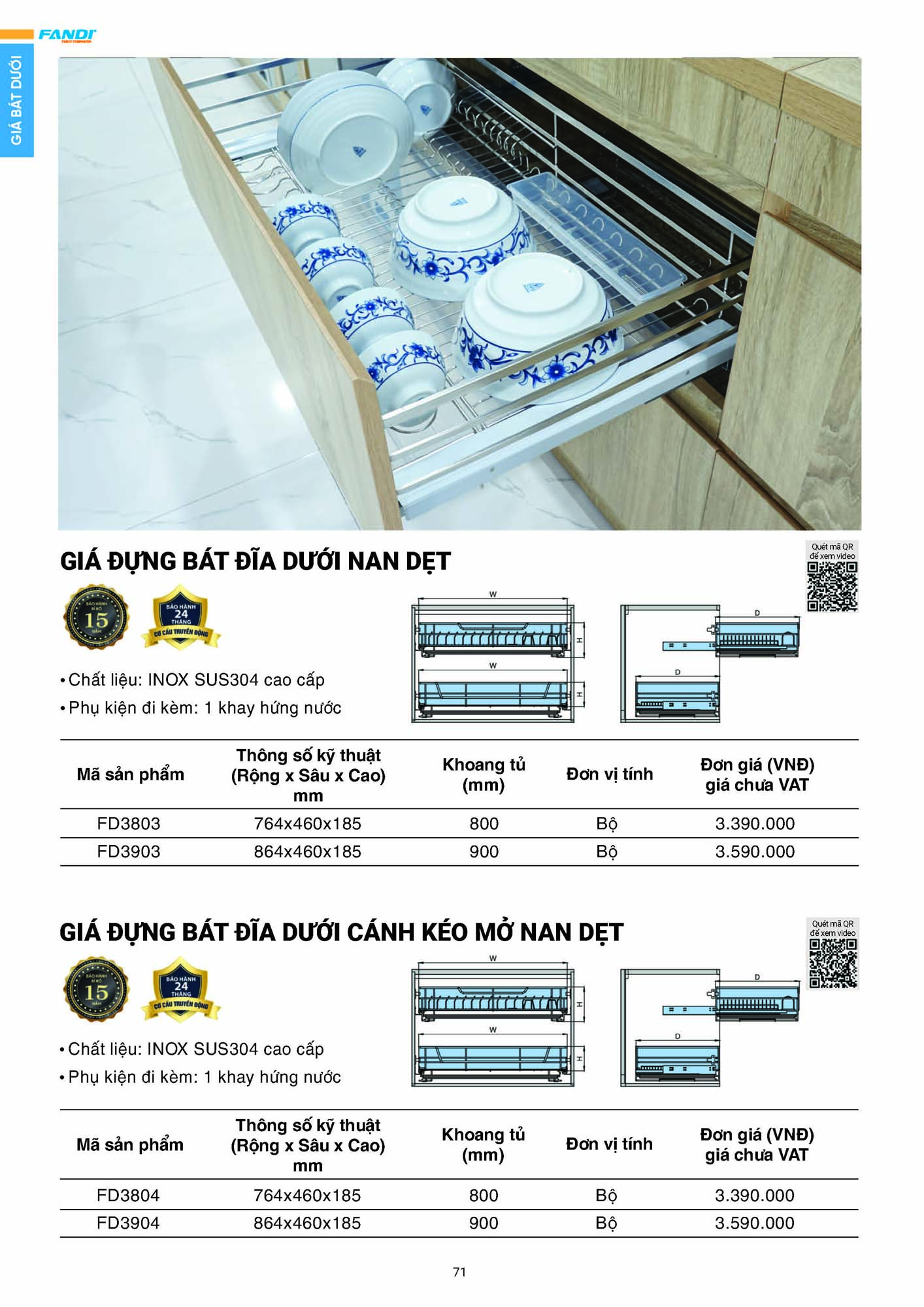 Catalogue FANDI 2026 – Bảng giá thiết bị nhà bếp 73 CATALOGUE FANDI 2026 Page 72