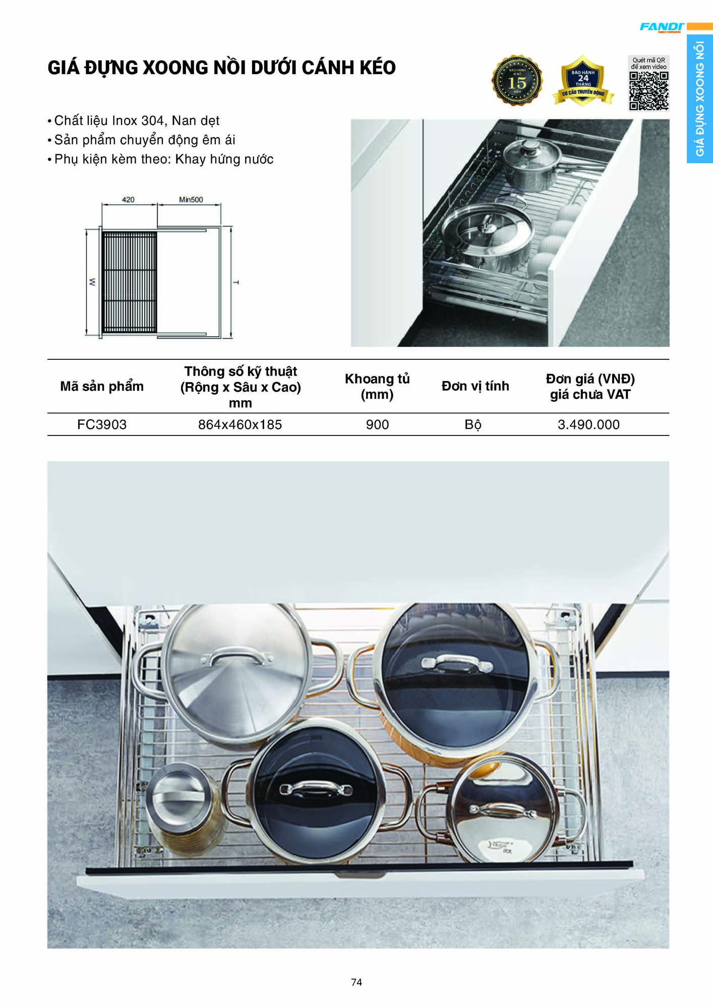 Catalogue FANDI 2026 – Bảng giá thiết bị nhà bếp 76 CATALOGUE FANDI 2026 Page 75