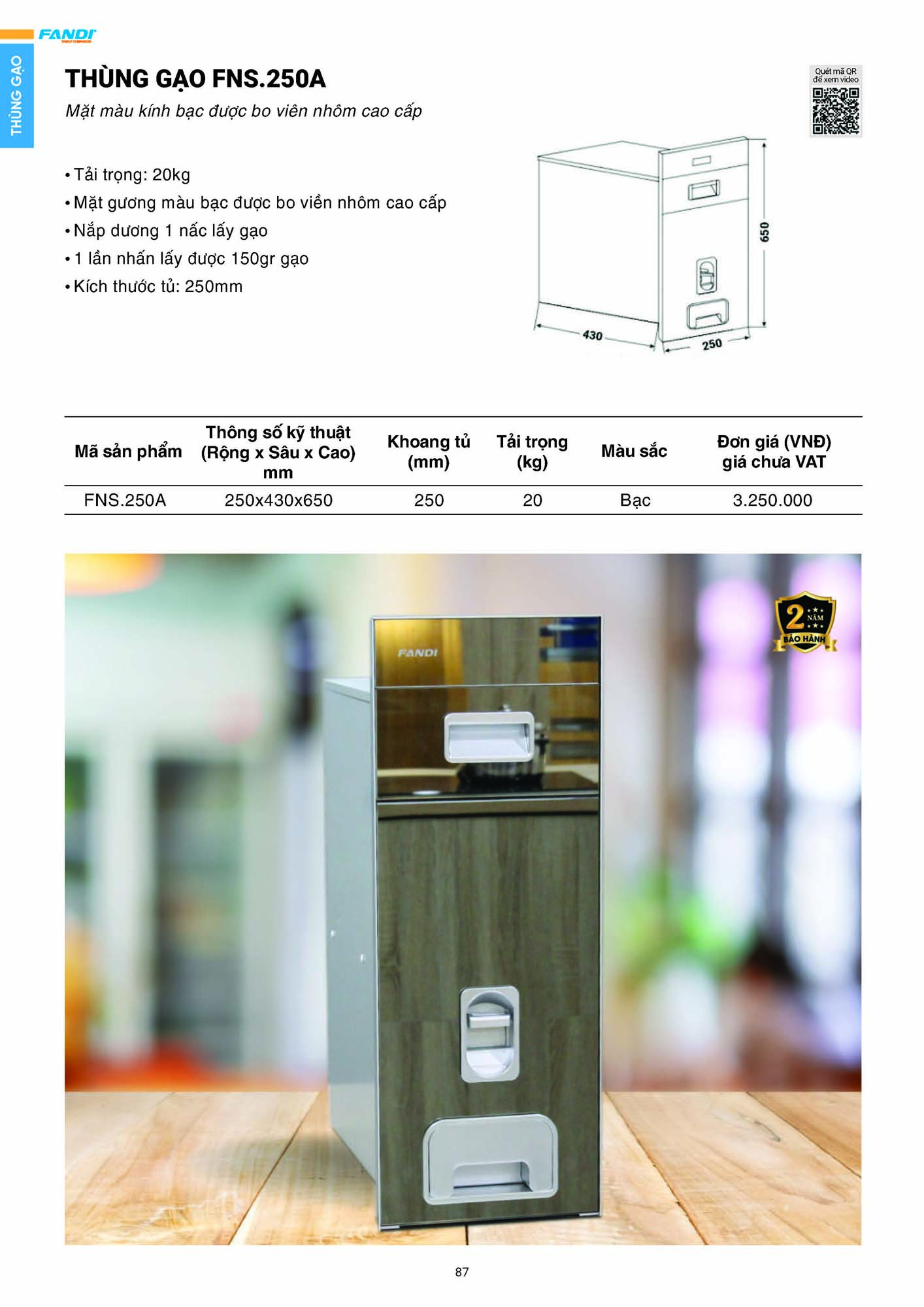 Catalogue FANDI 2026 – Bảng giá thiết bị nhà bếp 89 CATALOGUE FANDI 2026 Page 88