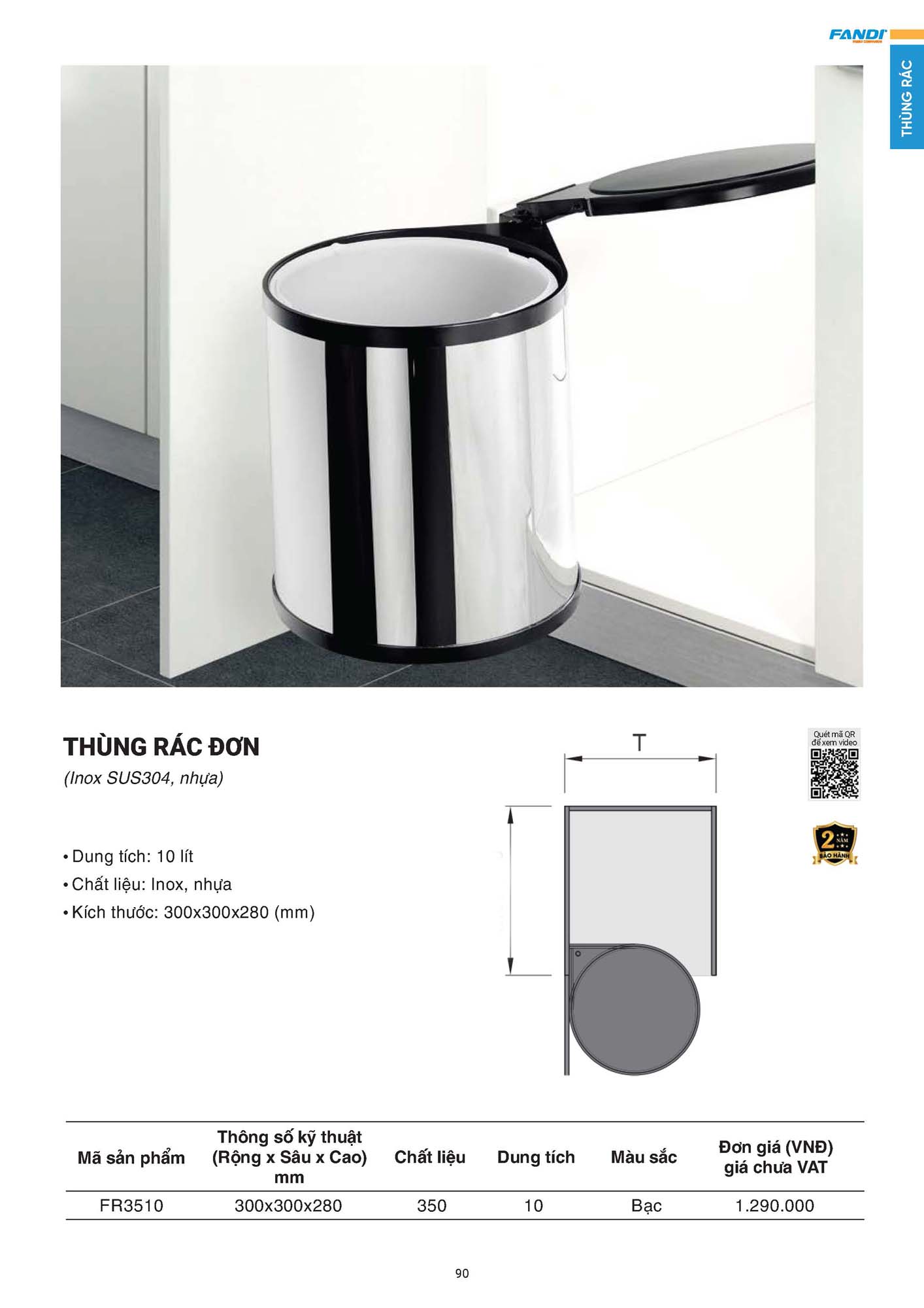 Catalogue FANDI 2026 – Bảng giá thiết bị nhà bếp 92 CATALOGUE FANDI 2026 Page 91