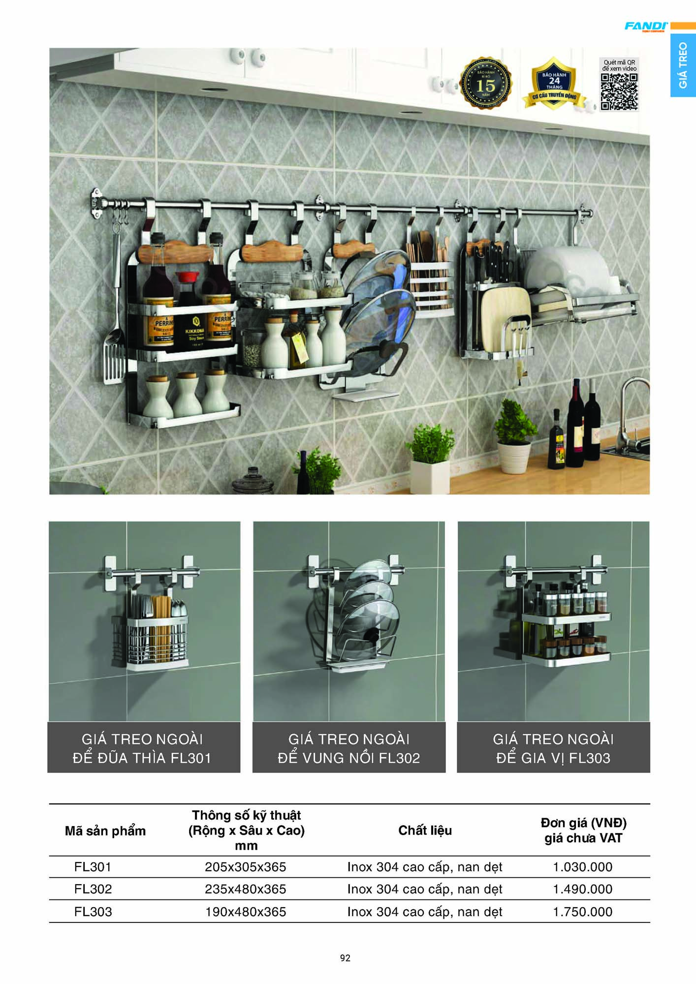 Catalogue FANDI 2026 – Bảng giá thiết bị nhà bếp 94 CATALOGUE FANDI 2026 Page 93