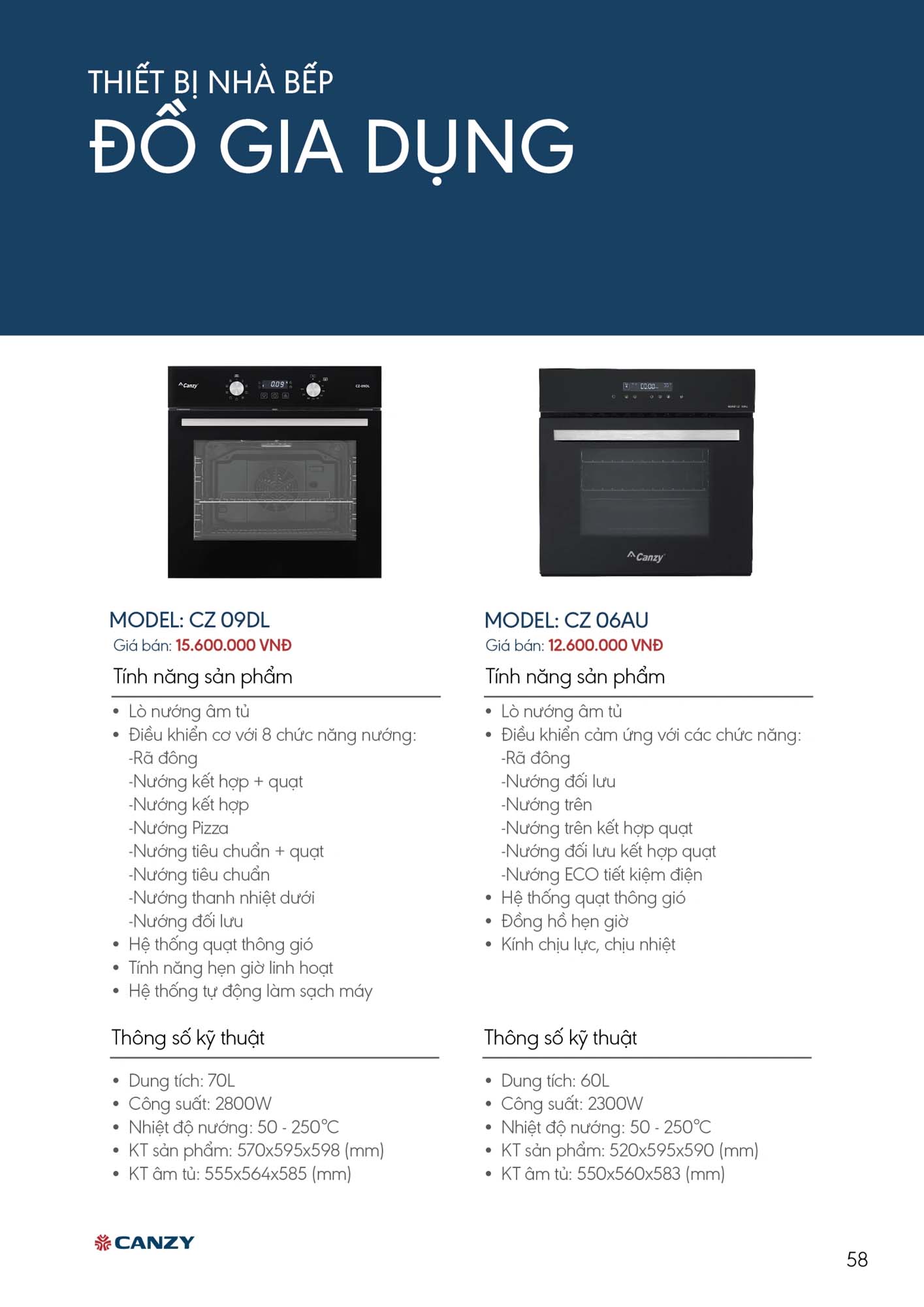 Catalogue CANZY 2026 - Bảng giá thiết bị nhà bếp 58 Catalogue CANZY 2026 57