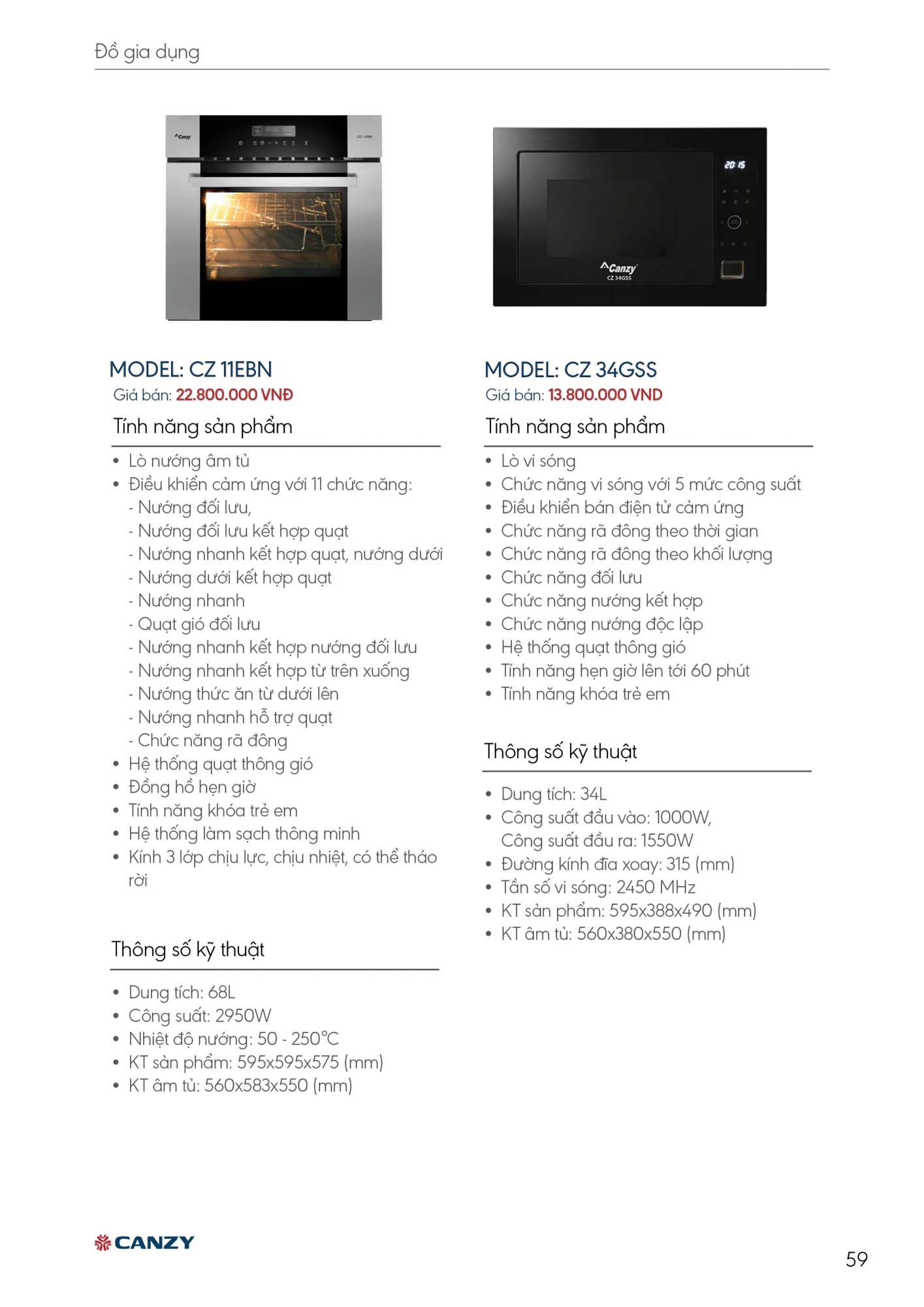 Catalogue CANZY 2026 - Bảng giá thiết bị nhà bếp 59 Catalogue CANZY 2026 58