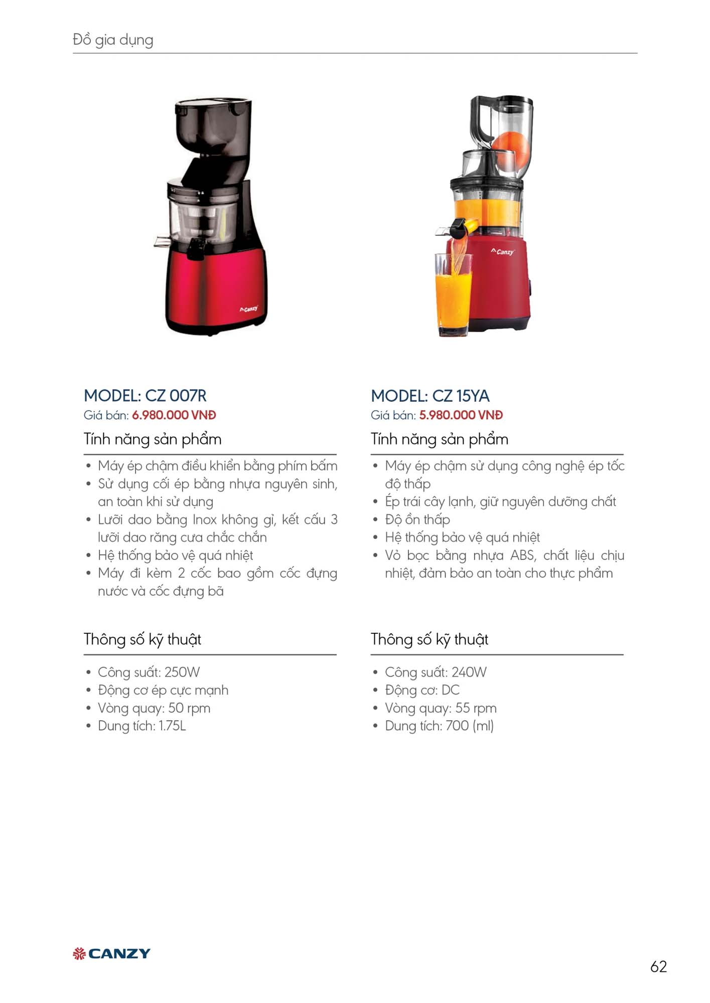Catalogue CANZY 2026 - Bảng giá thiết bị nhà bếp 62 Catalogue CANZY 2026 61