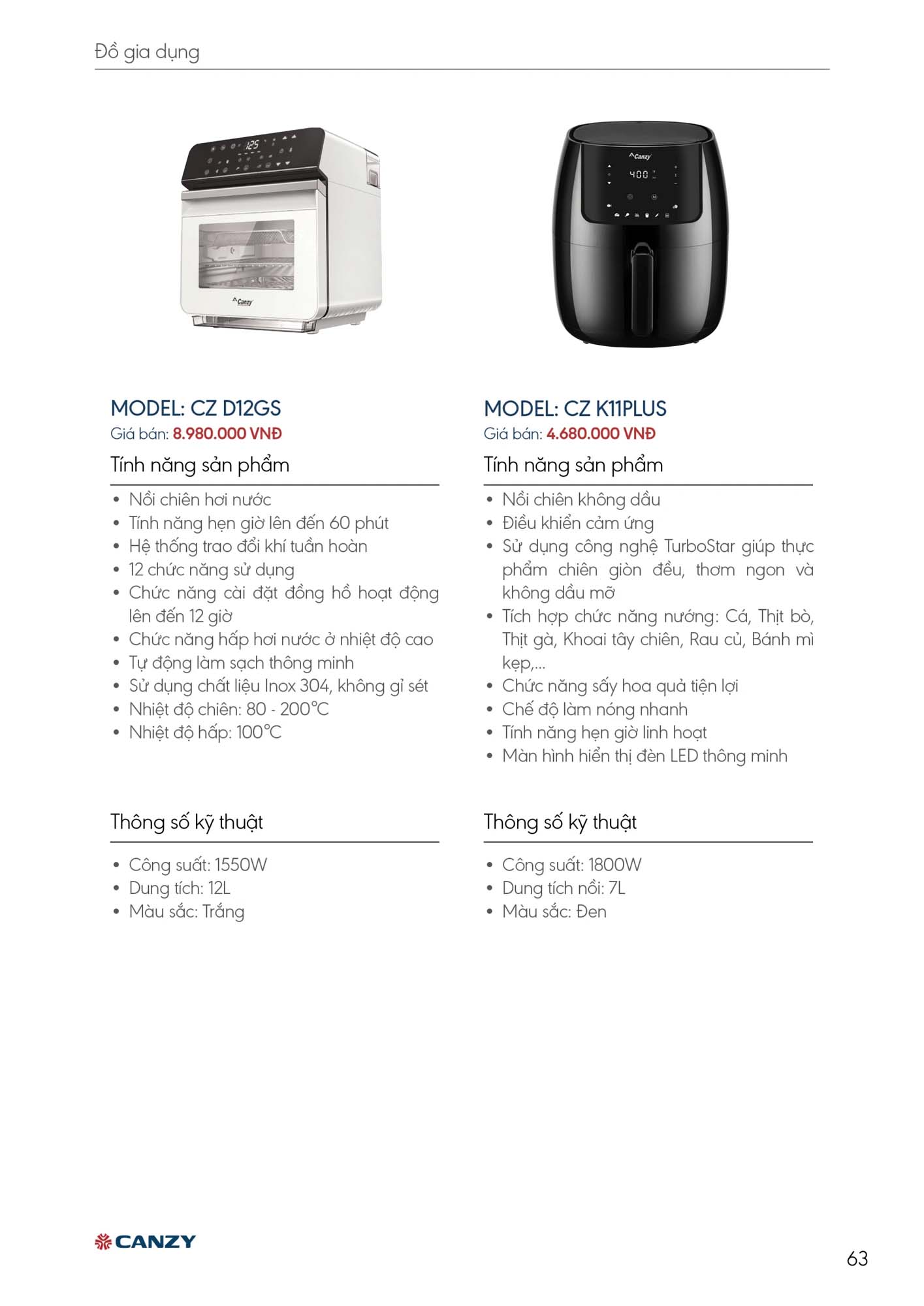 Catalogue CANZY 2026 - Bảng giá thiết bị nhà bếp 63 Catalogue CANZY 2026 62
