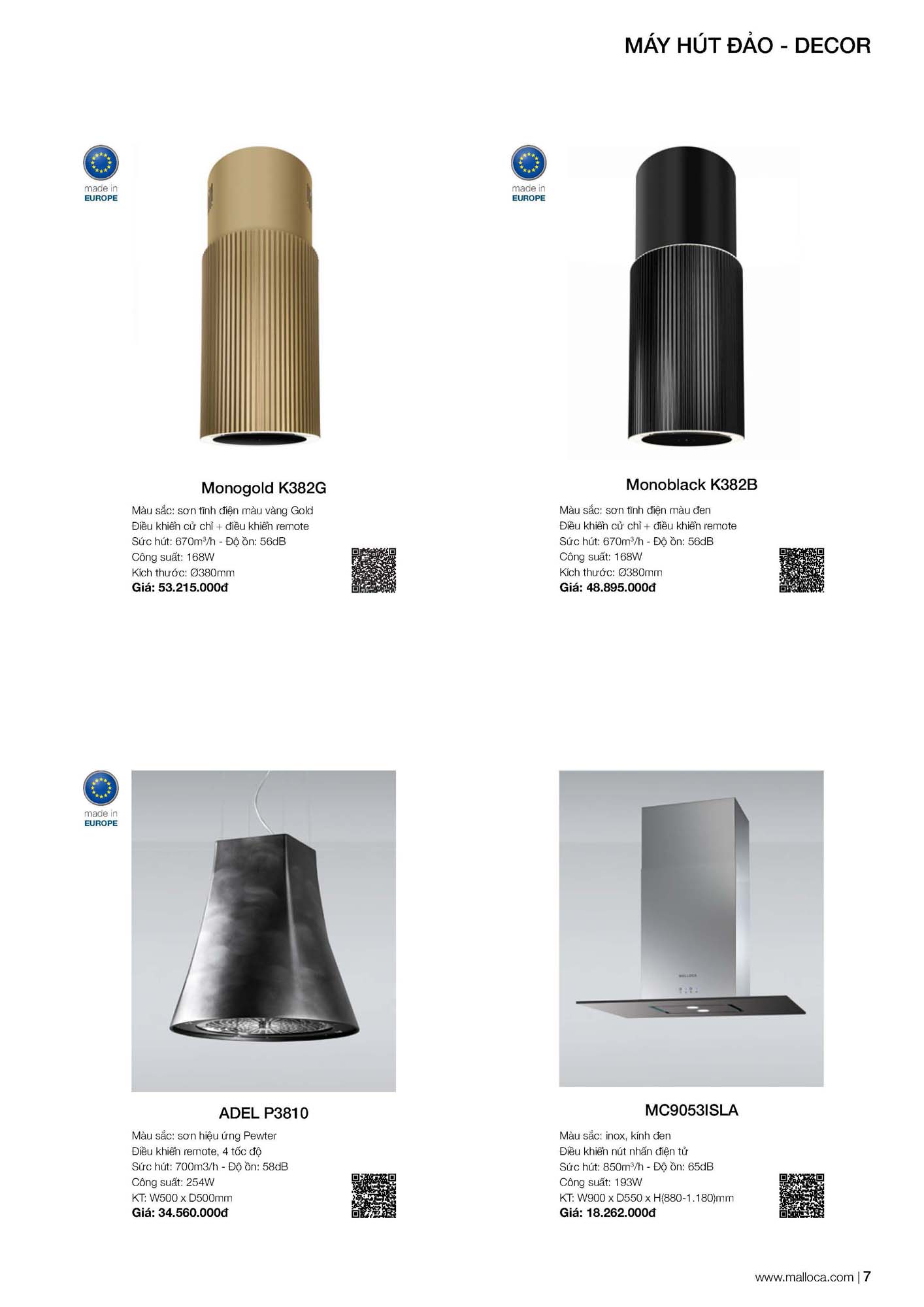 Catalogue MALLOCA 2026 - Bảng giá Thiết bị nhà bếp nhập khẩu 14 Malloca Catalogue Bang gia Page 04 2