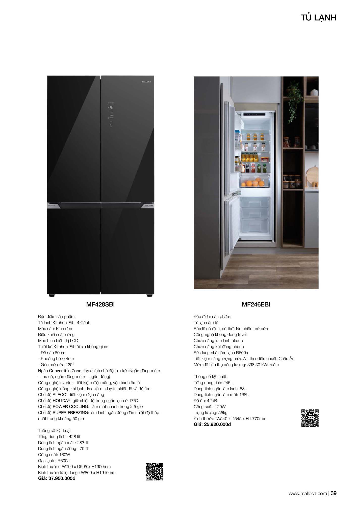 Catalogue MALLOCA 2026 - Bảng giá Thiết bị nhà bếp nhập khẩu 46 Malloca Catalogue Bang gia Page 20 2
