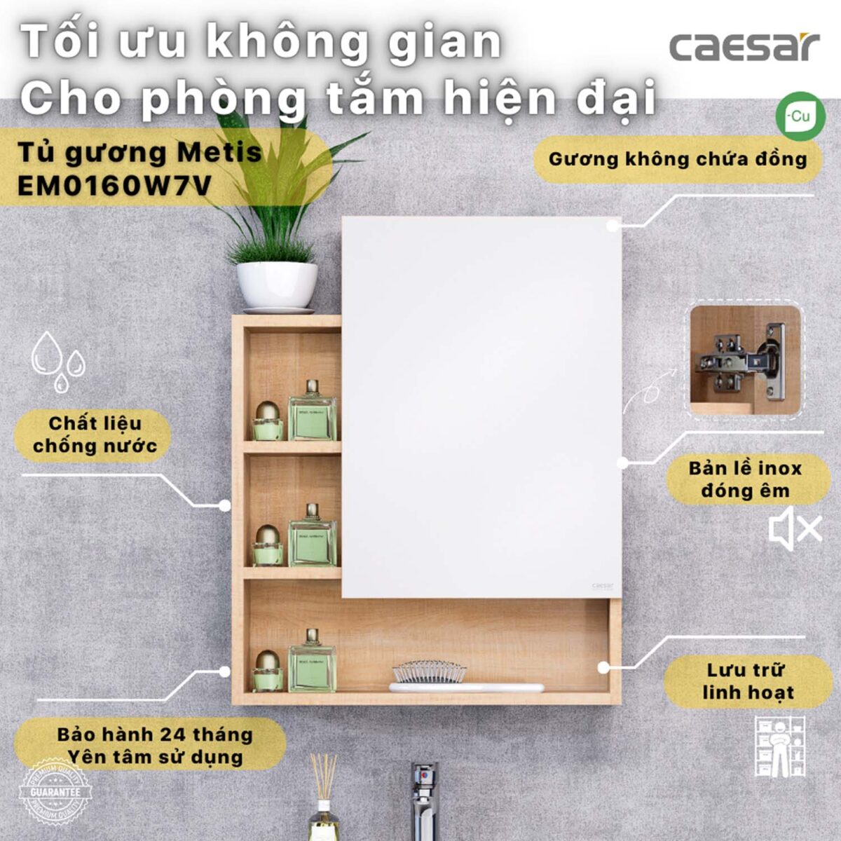 Tủ gương CAESAR EM0160W7V treo tường - Ảnh 5