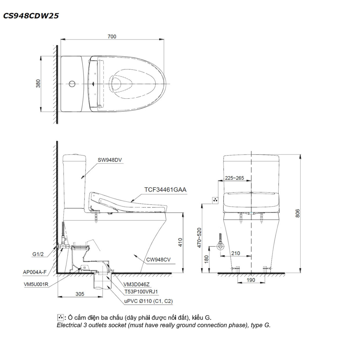 Bồn cầu thông minh TOTO CS948CDW25 CS948DW25 nắp rửa điện tử TCF34461GAA - Ảnh 2