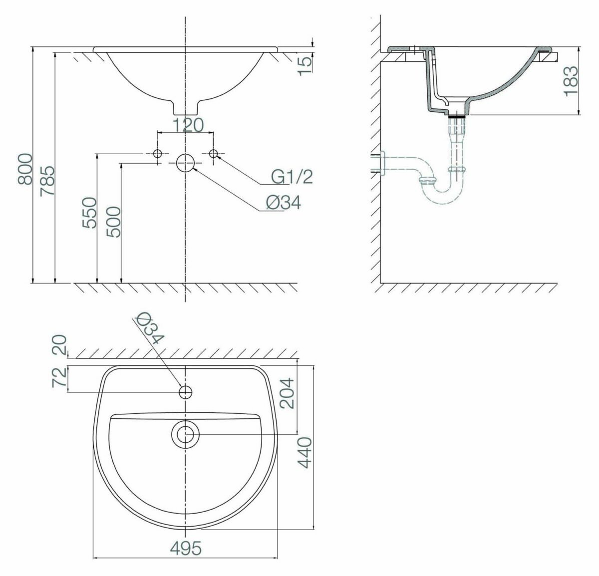 Chậu lavabo dương vành VIGLACERA CD12 - Ảnh 2