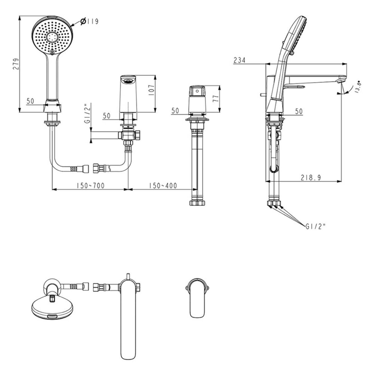 Vòi sen bồn tắm AMERICAN STANDARD WF-1M00 3 lỗ gắn bồn - Ảnh 2