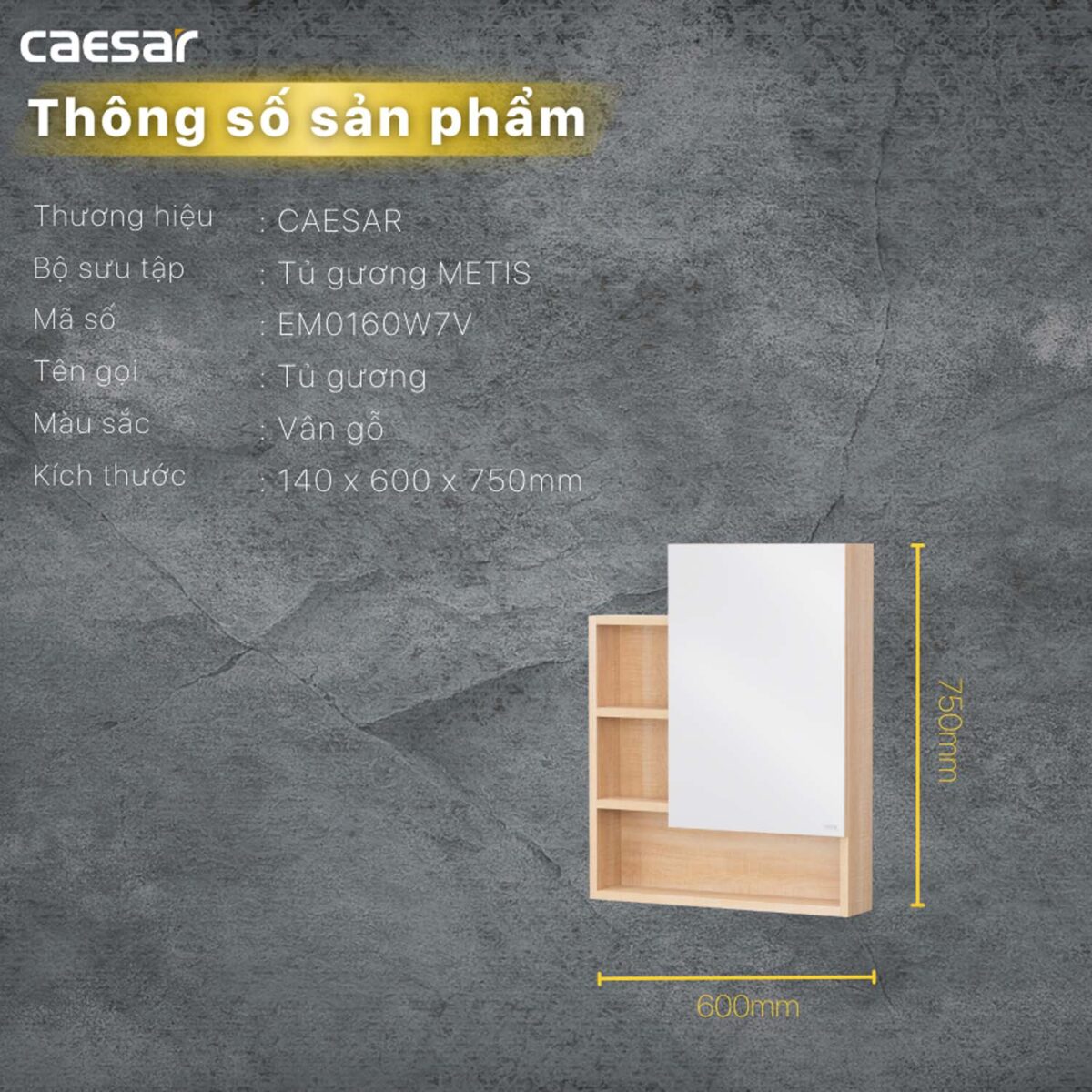 Tủ gương CAESAR EM0160W7V treo tường - Ảnh 3
