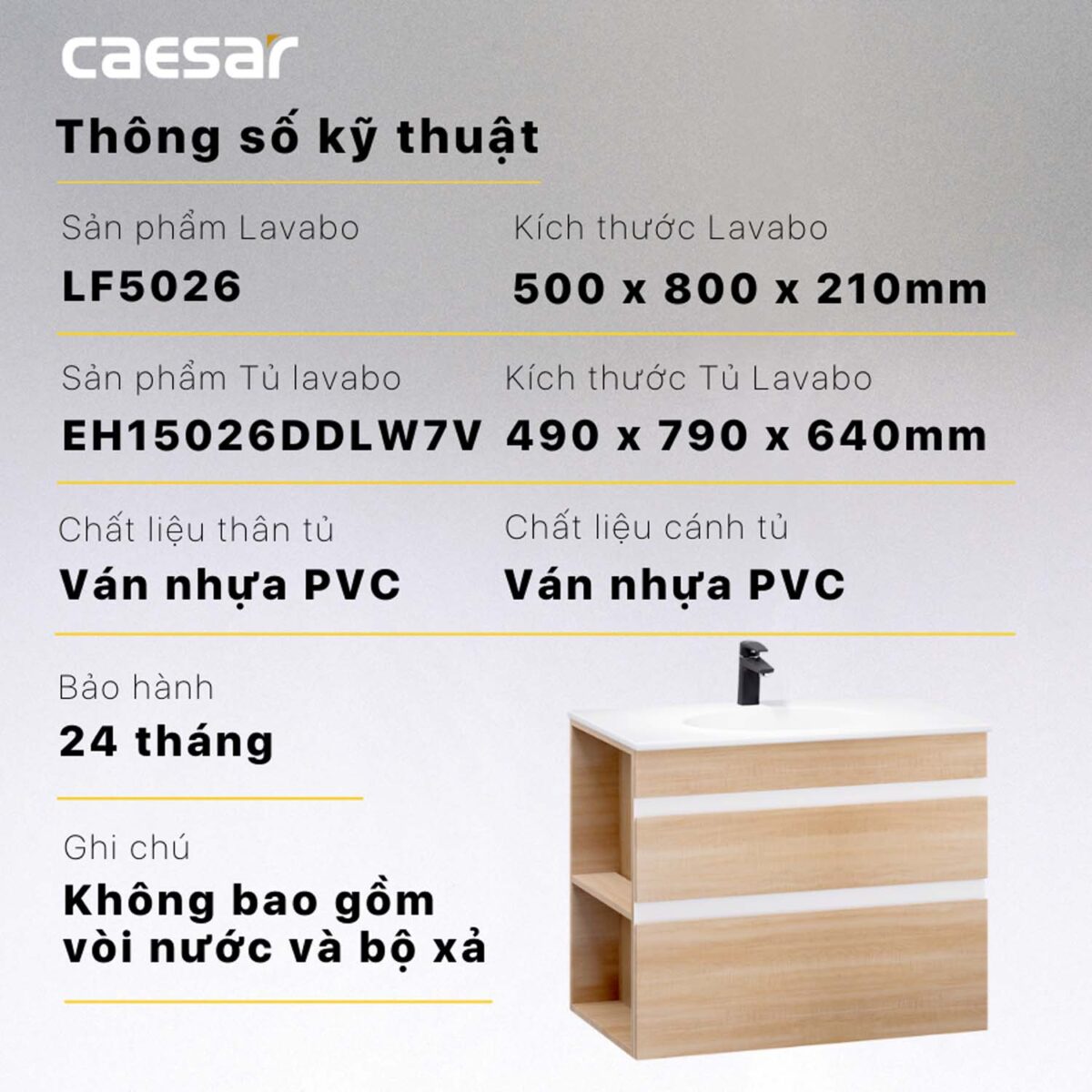Tủ lavabo CAESAR LF5026 EH15026DDLW7V - Ảnh 2