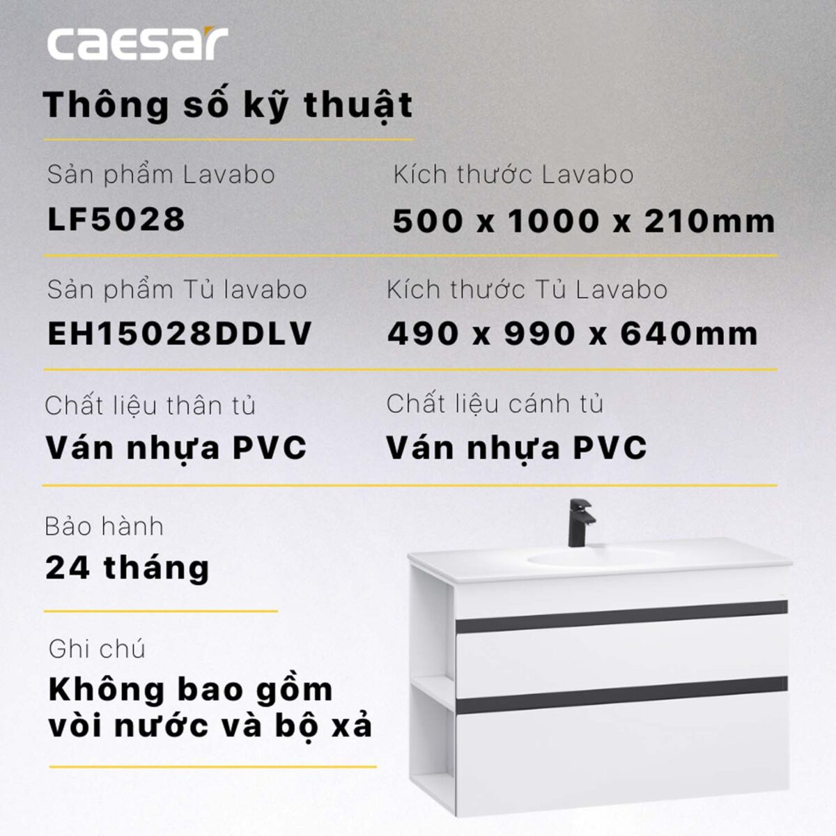 Tủ lavabo CAESAR LF5028 EH15028DDLV - Ảnh 2