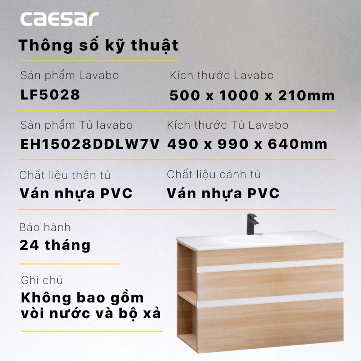 Tủ lavabo CAESAR LF5028 EH15028DDLW7V - Ảnh 2