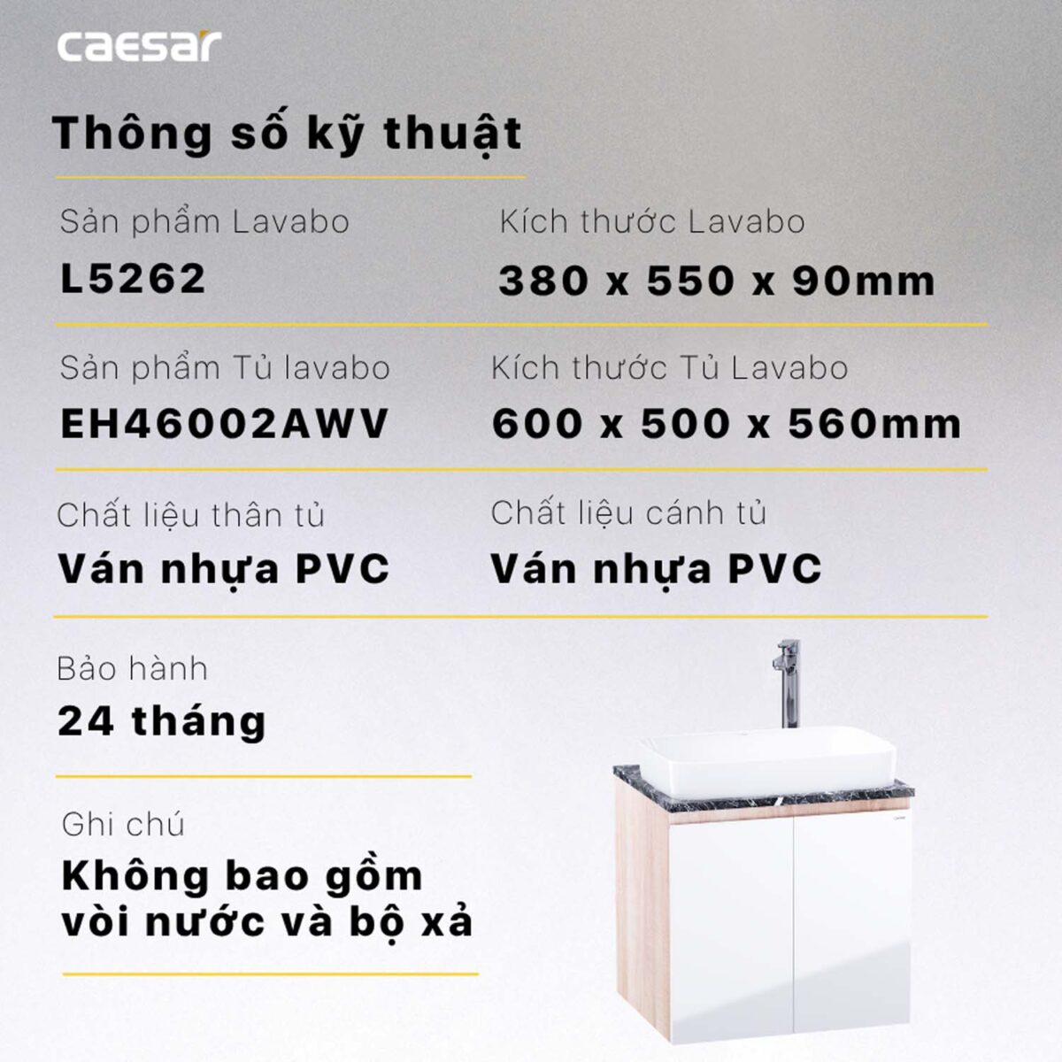 Tủ lavabo CAESAR L5262 EH46002AWV - Ảnh 2