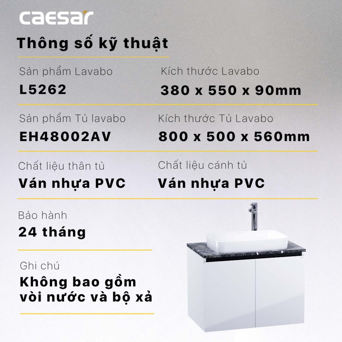 Tủ lavabo CAESAR L5262 EH48002AV - Ảnh 2