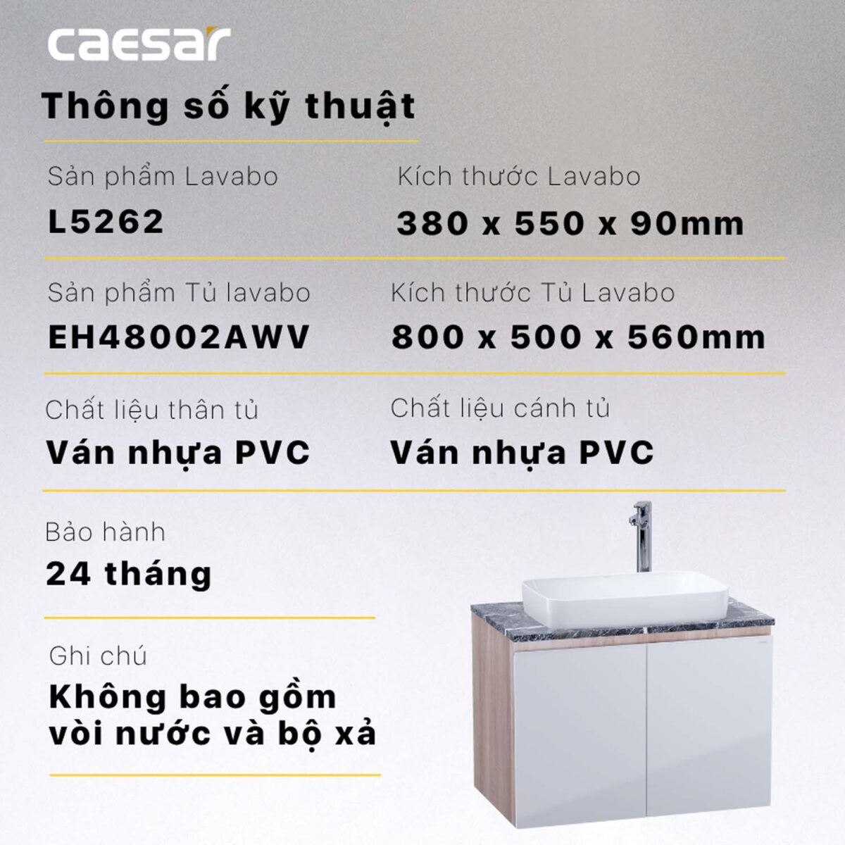 Tủ lavabo CAESAR L5262 EH48002AWV - Ảnh 2