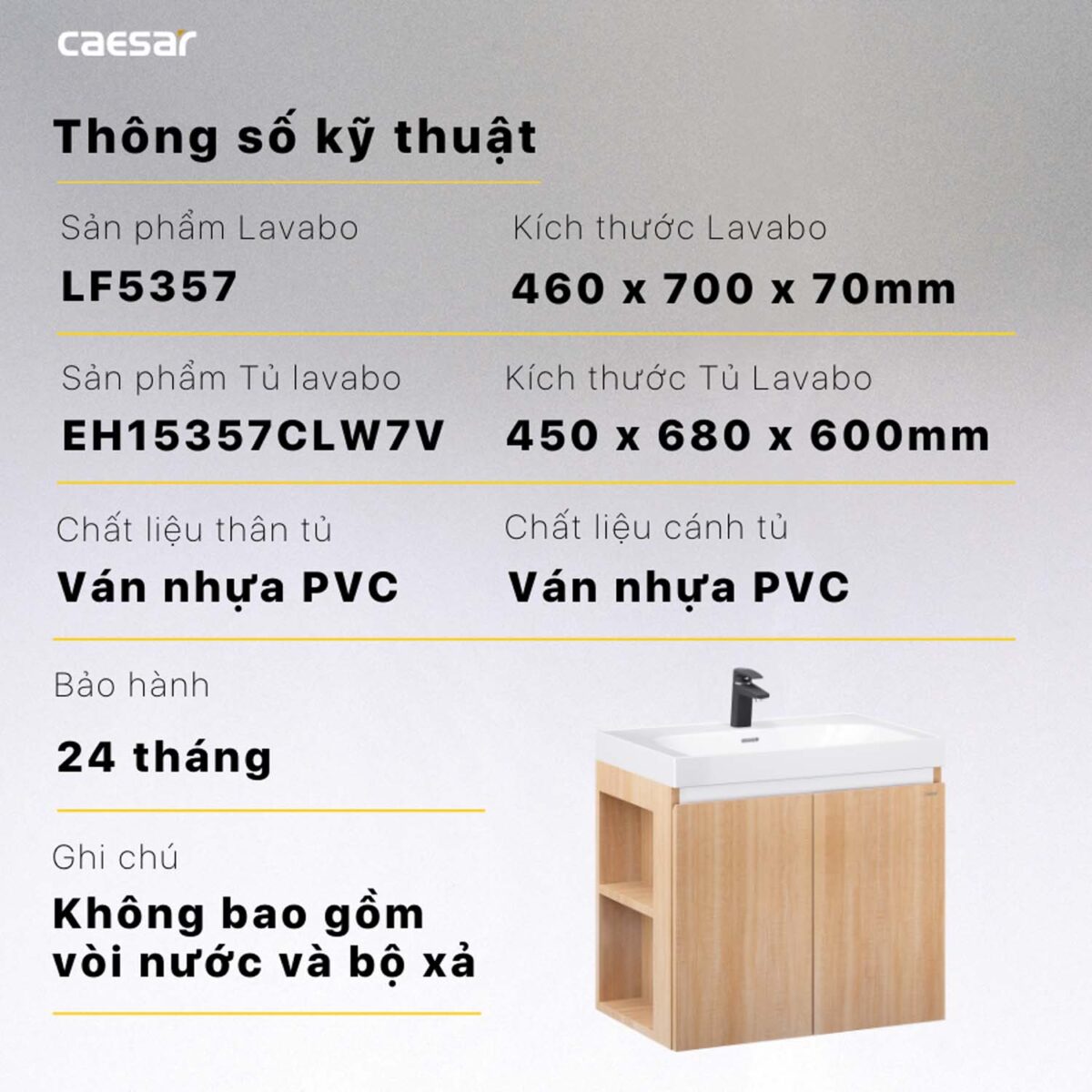 Tủ lavabo CAESAR LF5357 EH15357CLW7V - Ảnh 2