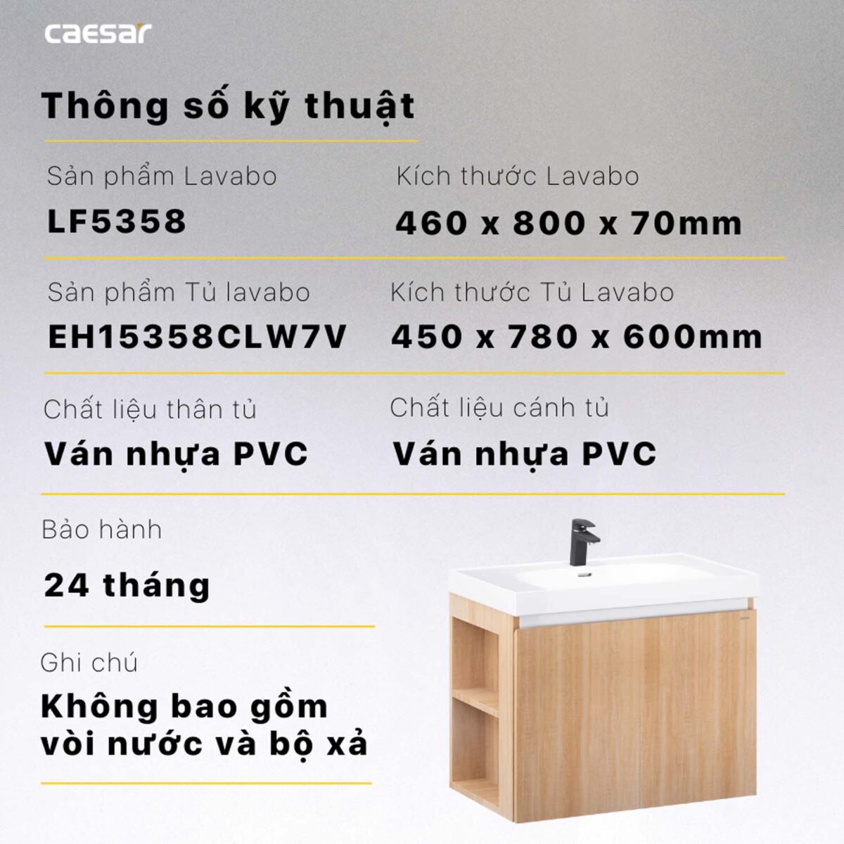 Tủ lavabo CAESAR LF5358 EH15358CLW7V - Ảnh 2