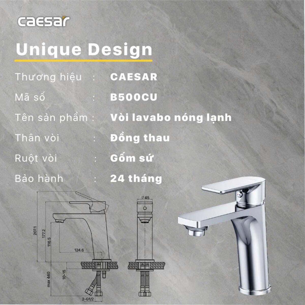 Vòi lavabo CAESAR B500CU nóng lạnh - Ảnh 2