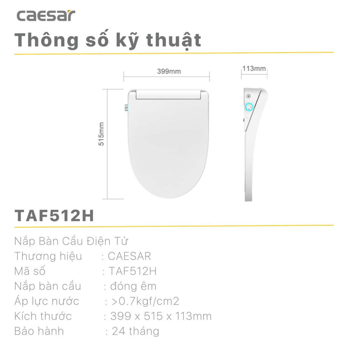 Bồn cầu thông minh CAESAR CD1342 TAF512H nắp rửa điện tử - Ảnh 3