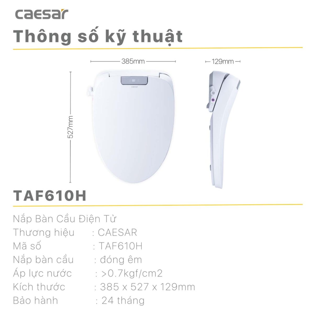 Bồn cầu thông minh CAESAR CD1342 TAF610H nắp rửa điện tử - Ảnh 3