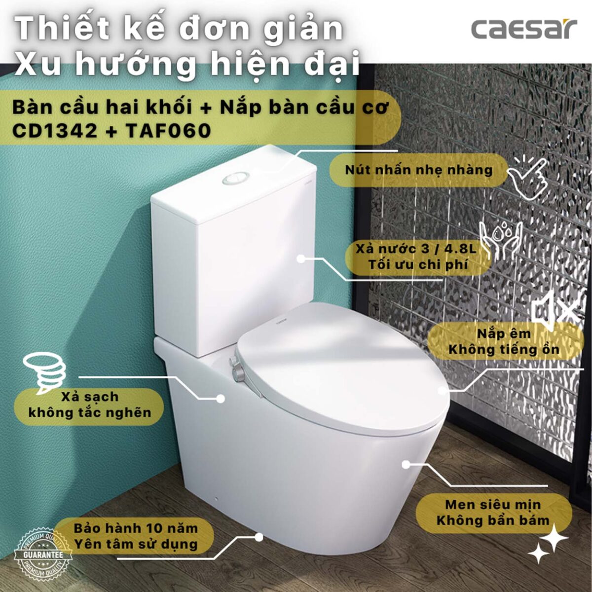 Bồn cầu thông minh CAESAR CD1342 TAF060 nắp rửa cơ - Ảnh 4