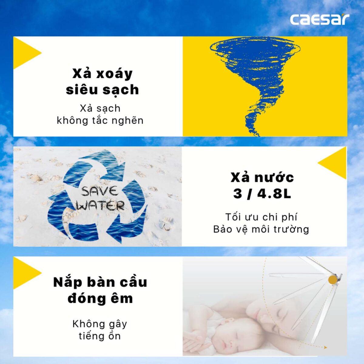 Bồn cầu thông minh CAESAR CD1342 TAF710H nắp rửa điện tử - Ảnh 5