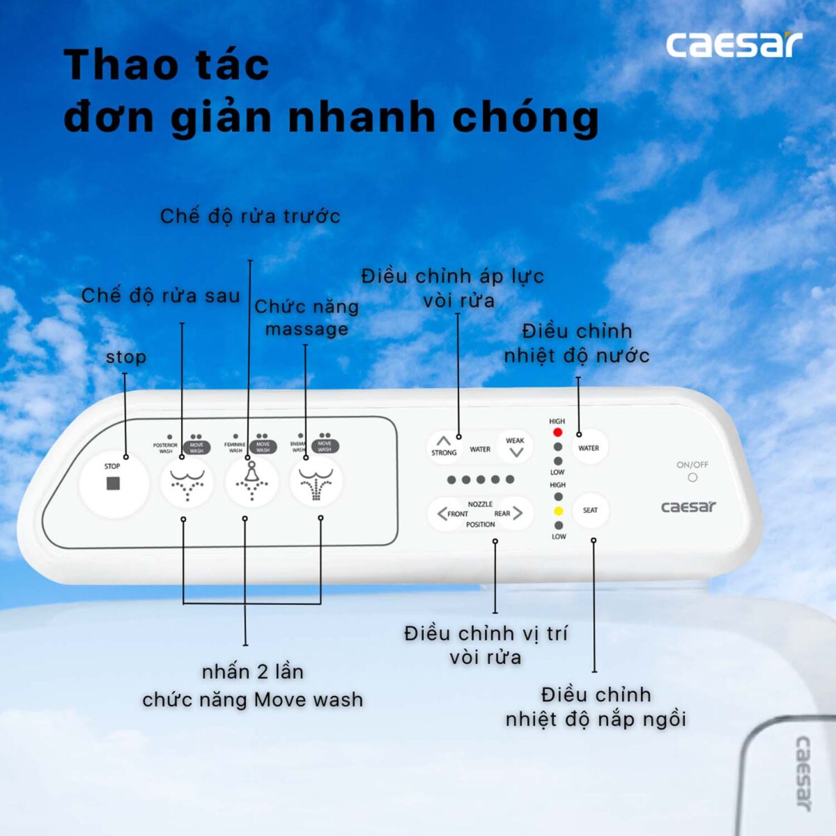 Bồn cầu thông minh CAESAR CD1342 TAF400H nắp rửa điện tử - Ảnh 10