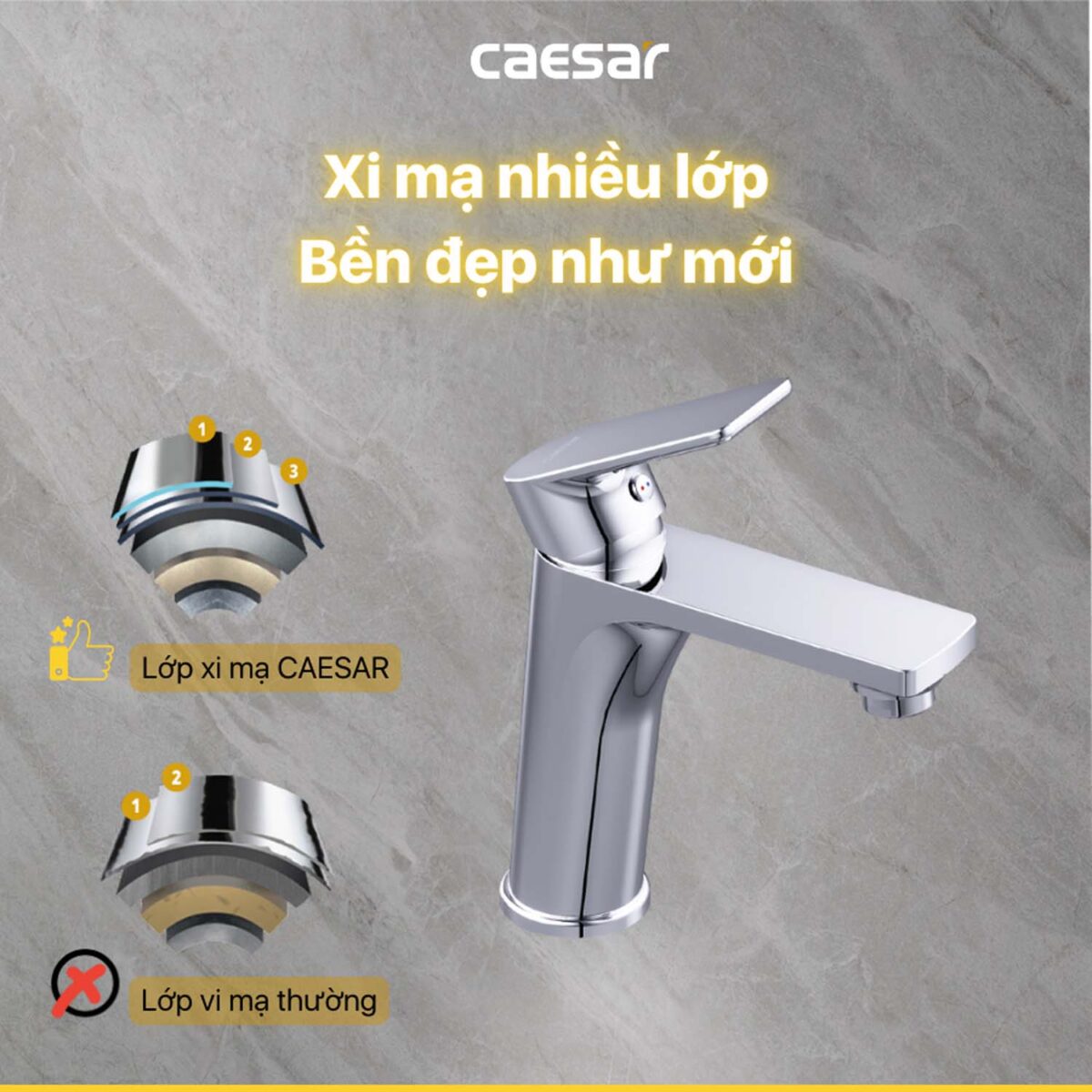 Vòi lavabo CAESAR B500CU nóng lạnh - Ảnh 8