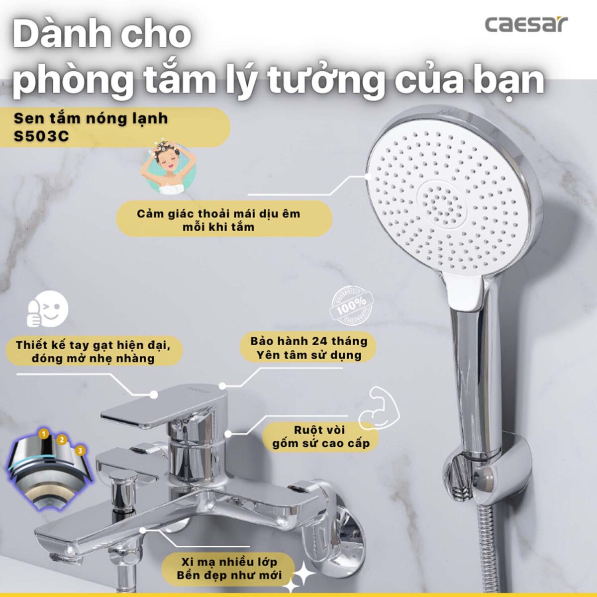 Vòi sen tắm CAESAR S503C nóng lạnh - Ảnh 4