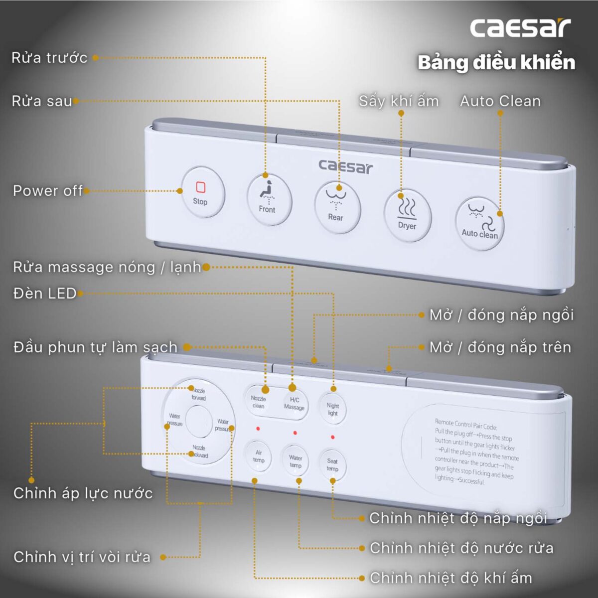 Bồn cầu thông minh CAESAR CD1342 TAF610H nắp rửa điện tử - Ảnh 30