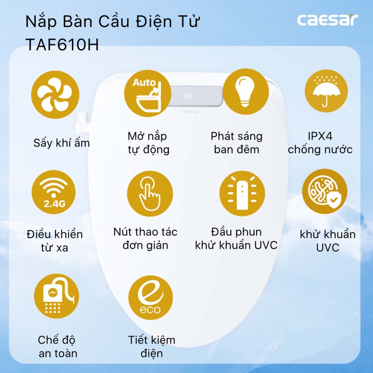 Bồn cầu thông minh CAESAR CD1342 TAF610H nắp rửa điện tử - Ảnh 12