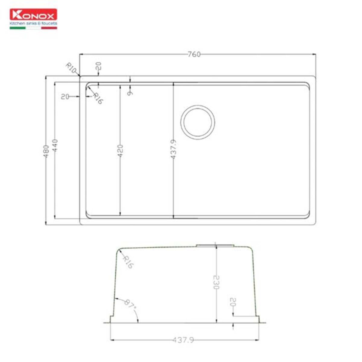 Chậu rửa bát inox KONOX Tari 7648SM 1 hố - Ảnh 2