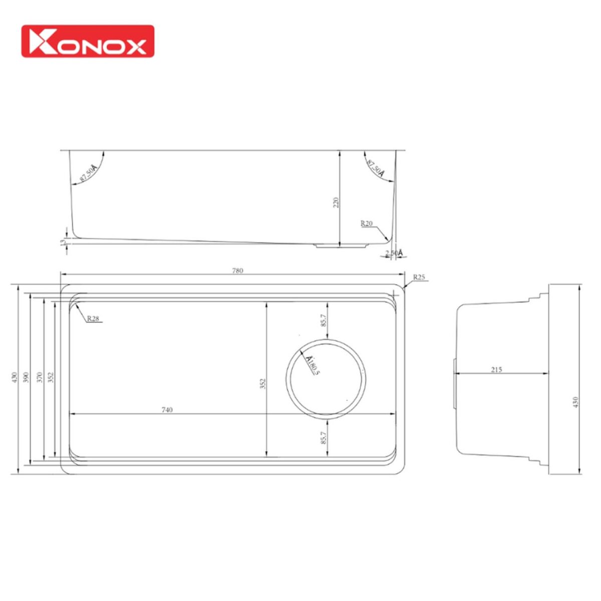 Chậu rửa bát inox KONOX Tari 780SM 1 hố - Ảnh 2