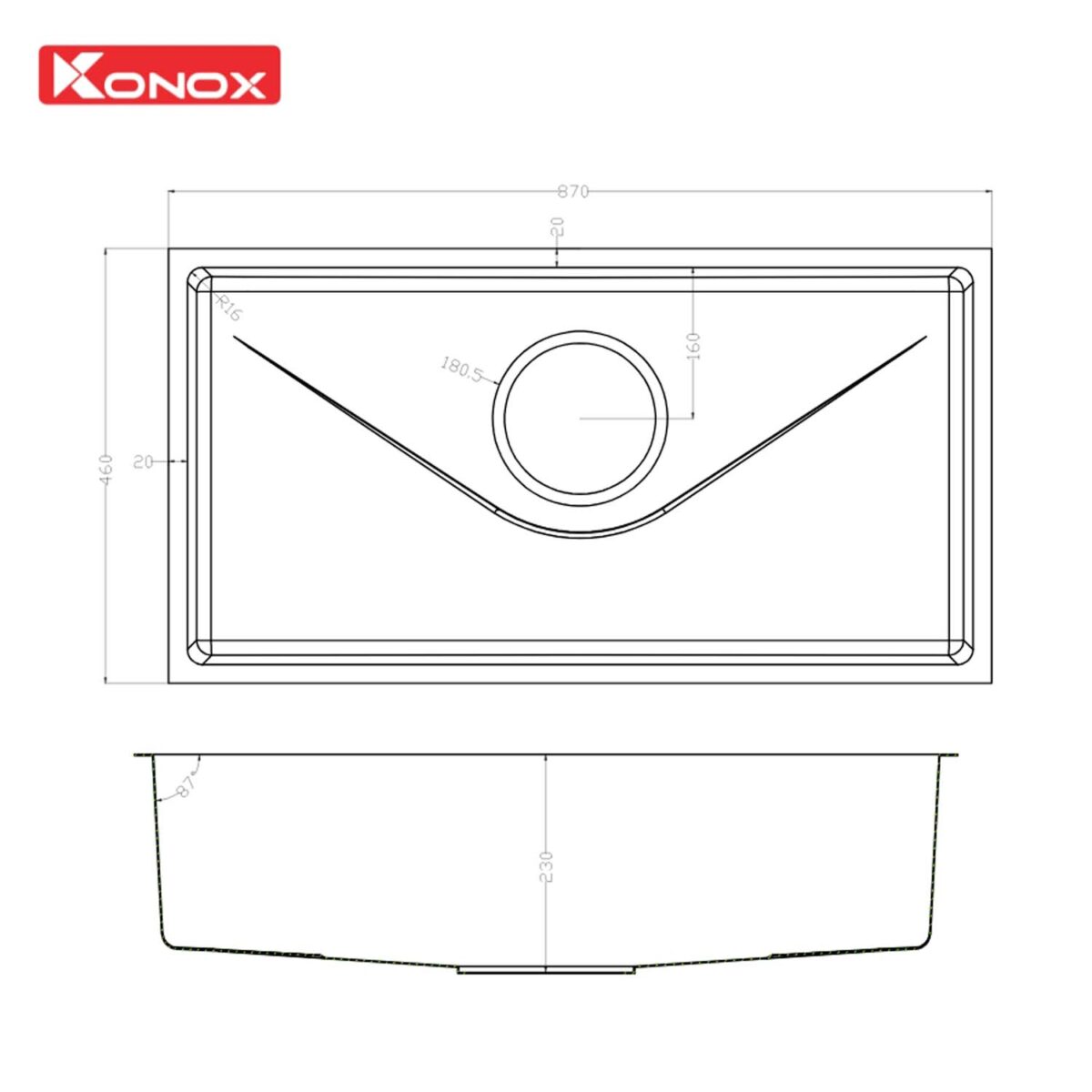 Chậu rửa bát inox KONOX Tari 870SM 1 hố - Ảnh 2