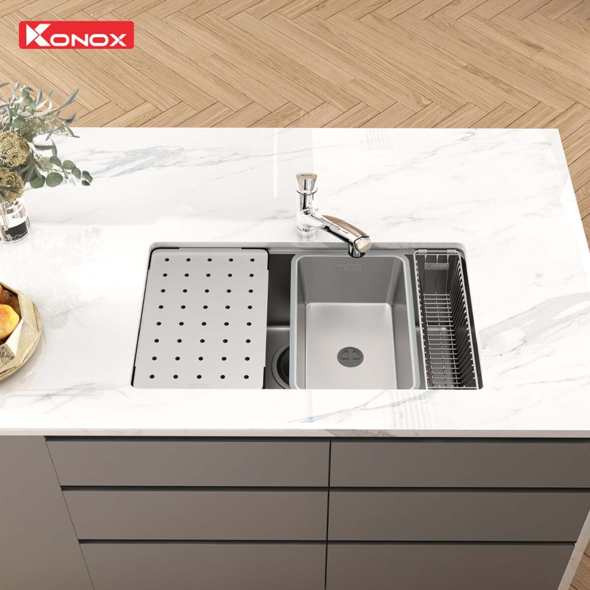 Chậu rửa bát inox KONOX Dekor 8044SU 1 hố - Ảnh 4