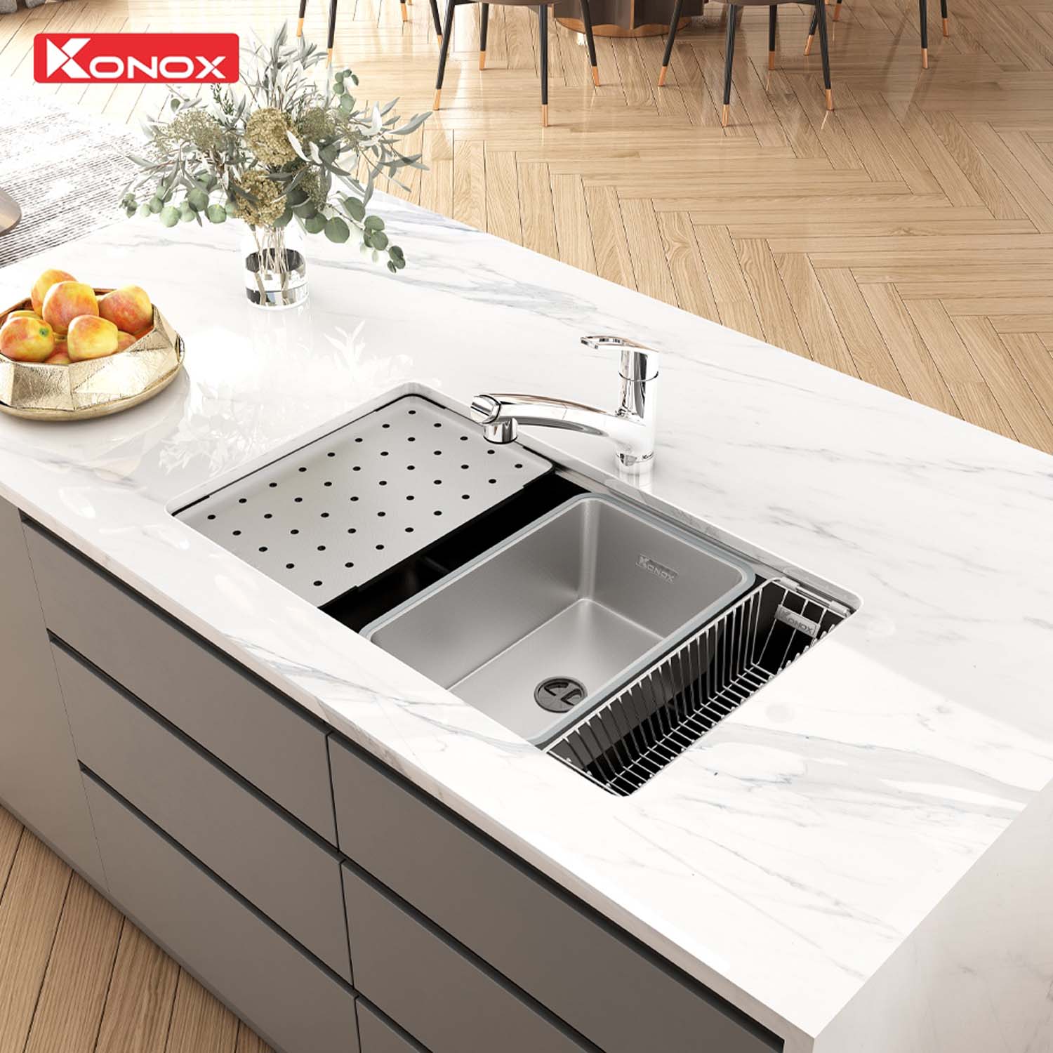 Chậu rửa bát inox KONOX Dekor 8044SU 1 hố 11 hinh anh thuc te Chau rua bat inox KONOX Dekor 8044SU 1 ho 2