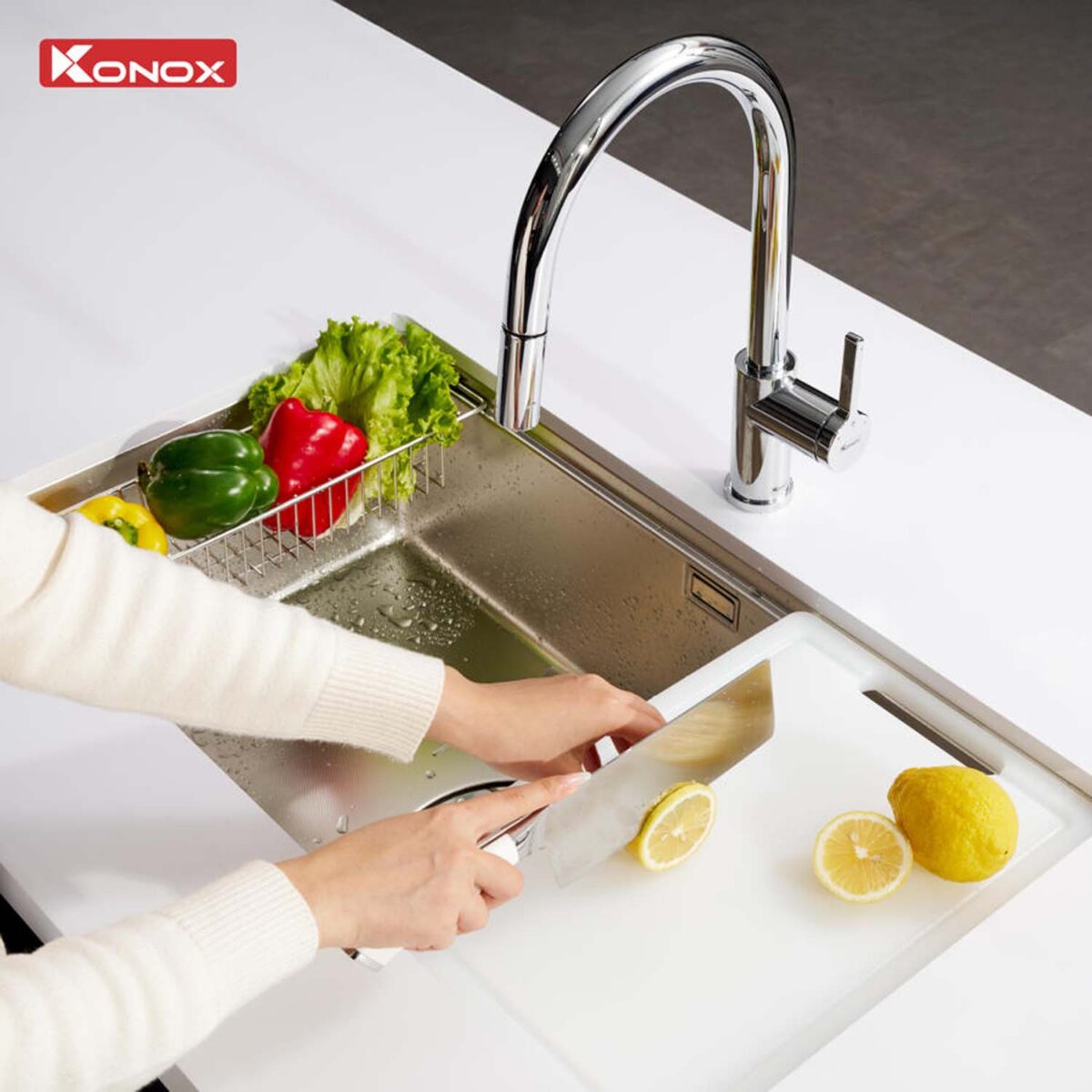 Chậu rửa bát inox KONOX Dekor 8044SU 1 hố - Ảnh 7
