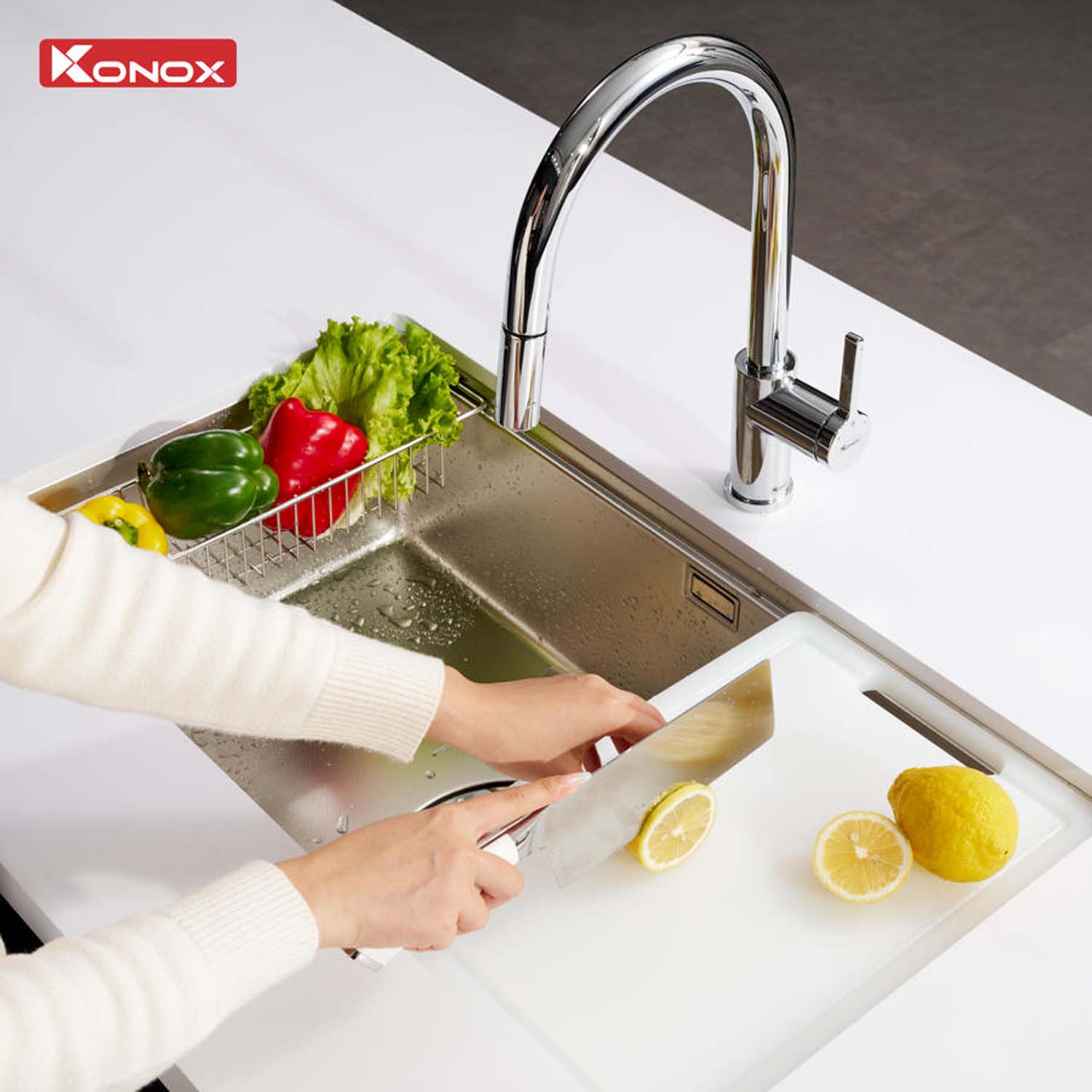 Chậu rửa bát inox KONOX Dekor 8044SU 1 hố 9 hinh anh thuc te Chau rua bat inox KONOX Dekor 8044SU 1 ho 4