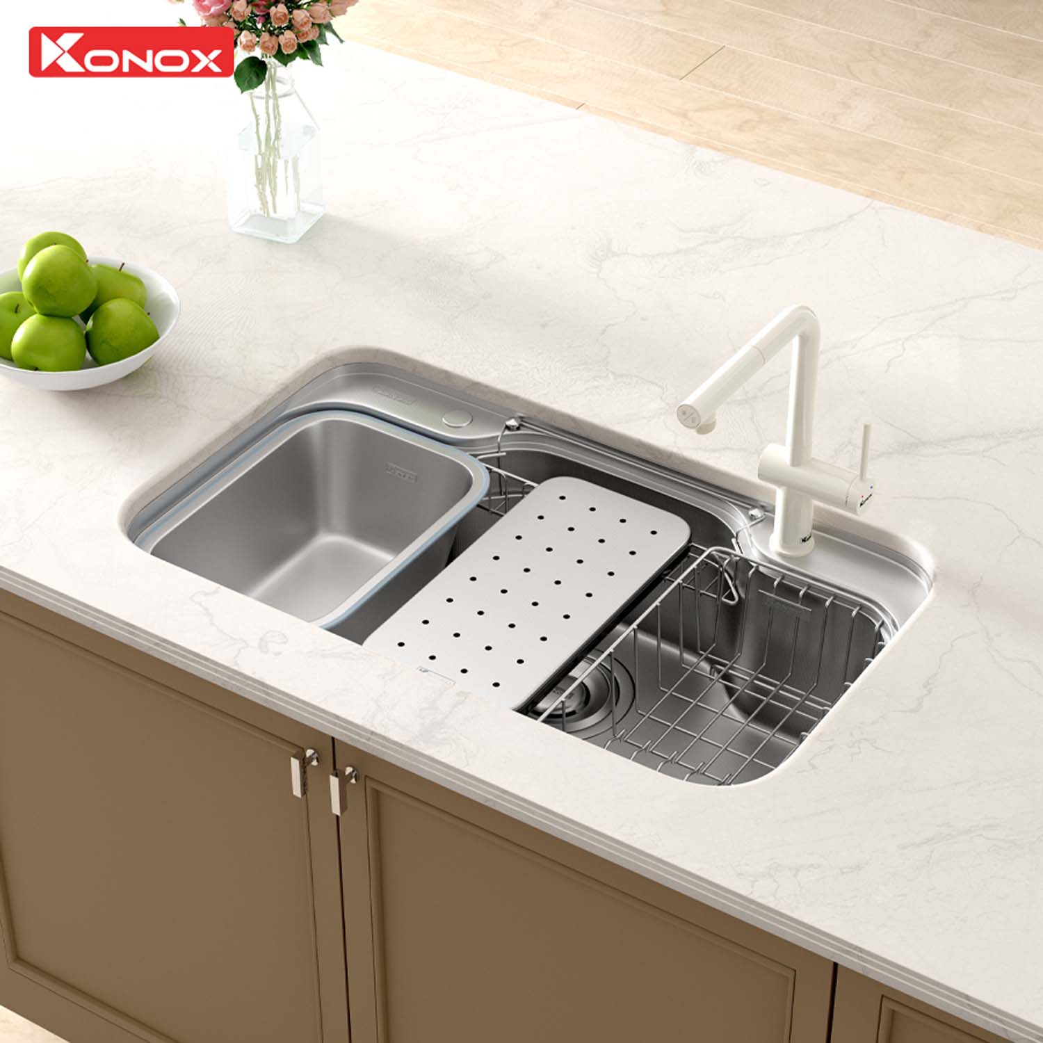 Chậu rửa bát inox KONOX Dekor 8048SU 1 hố 11 hinh anh thuc te Chau rua bat inox KONOX Dekor 8048SU 1 ho 2