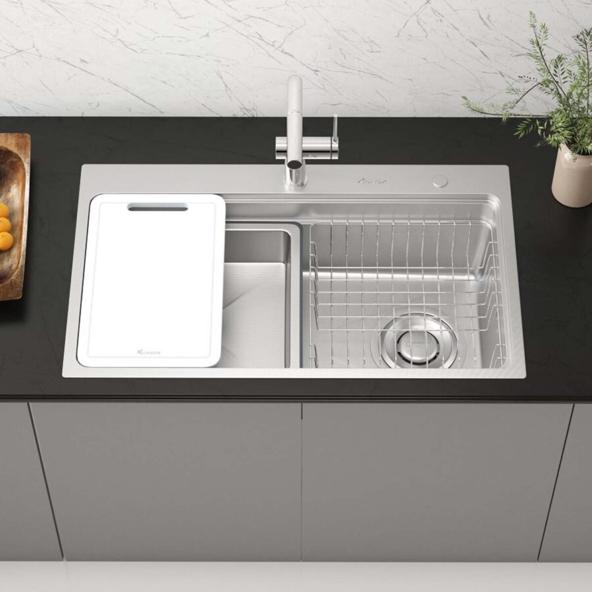 Chậu rửa bát inox KONOX KN8048TS Dekor 1 hố - Ảnh 4