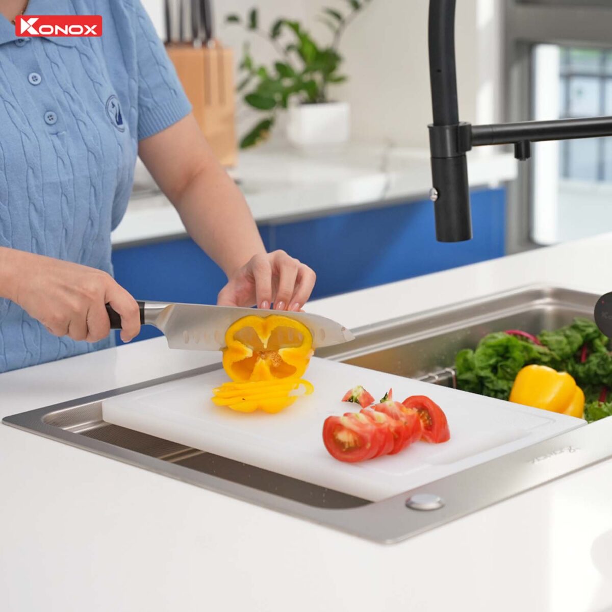 Chậu rửa bát inox KONOX KN8048TS Dekor 1 hố - Ảnh 13