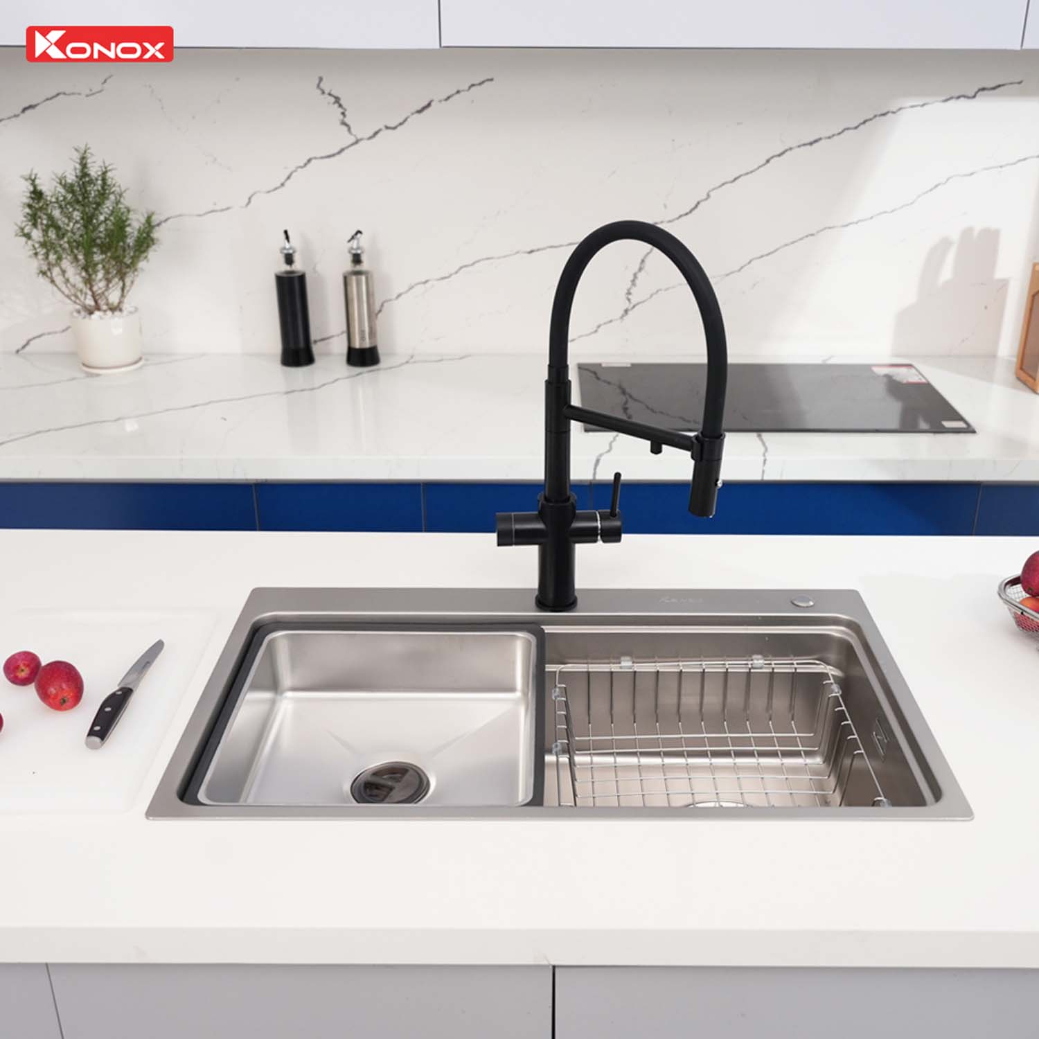 Chậu rửa bát inox KONOX KN8048TS Dekor 1 hố 9 hinh anh thuc te Chau rua bat inox KONOX KN8048TS Dekor 1 ho 11
