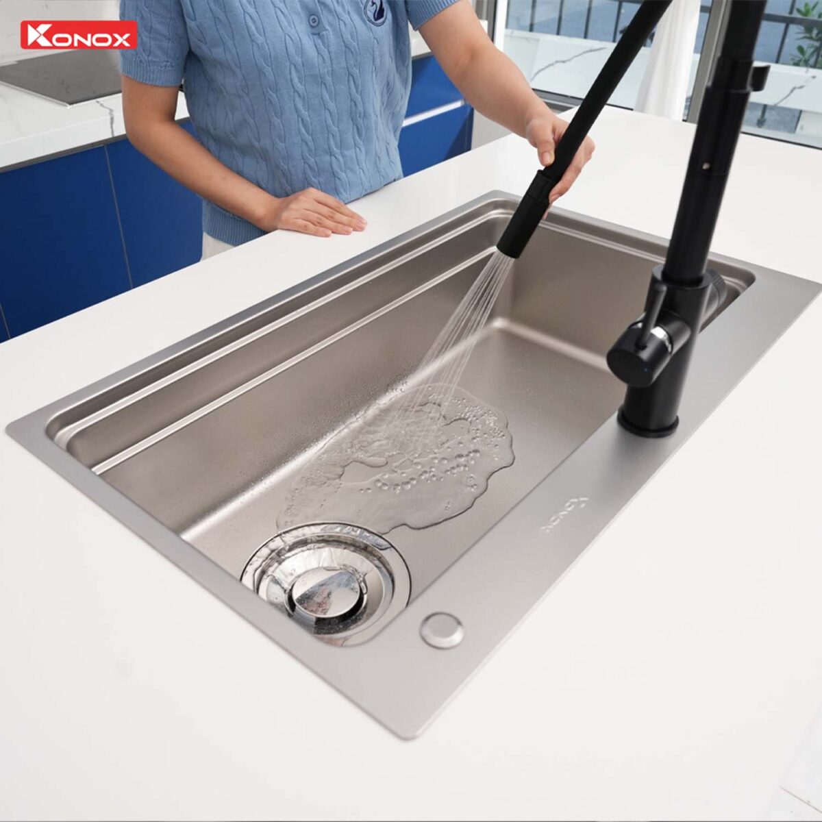 Chậu rửa bát inox KONOX KN8048TS Dekor 1 hố - Ảnh 19