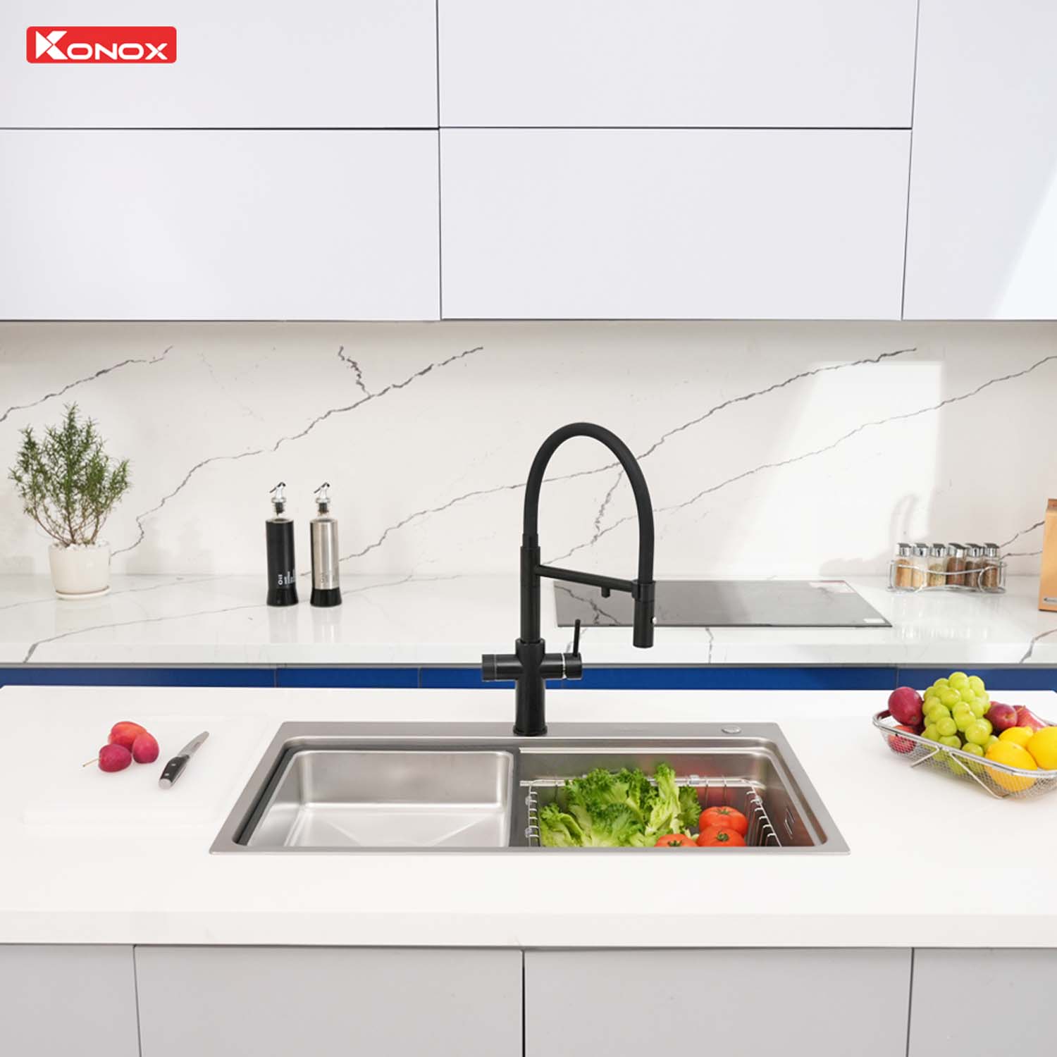 Chậu rửa bát inox KONOX KN8048TS Dekor 1 hố 17 hinh anh thuc te Chau rua bat inox KONOX KN8048TS Dekor 1 ho 3
