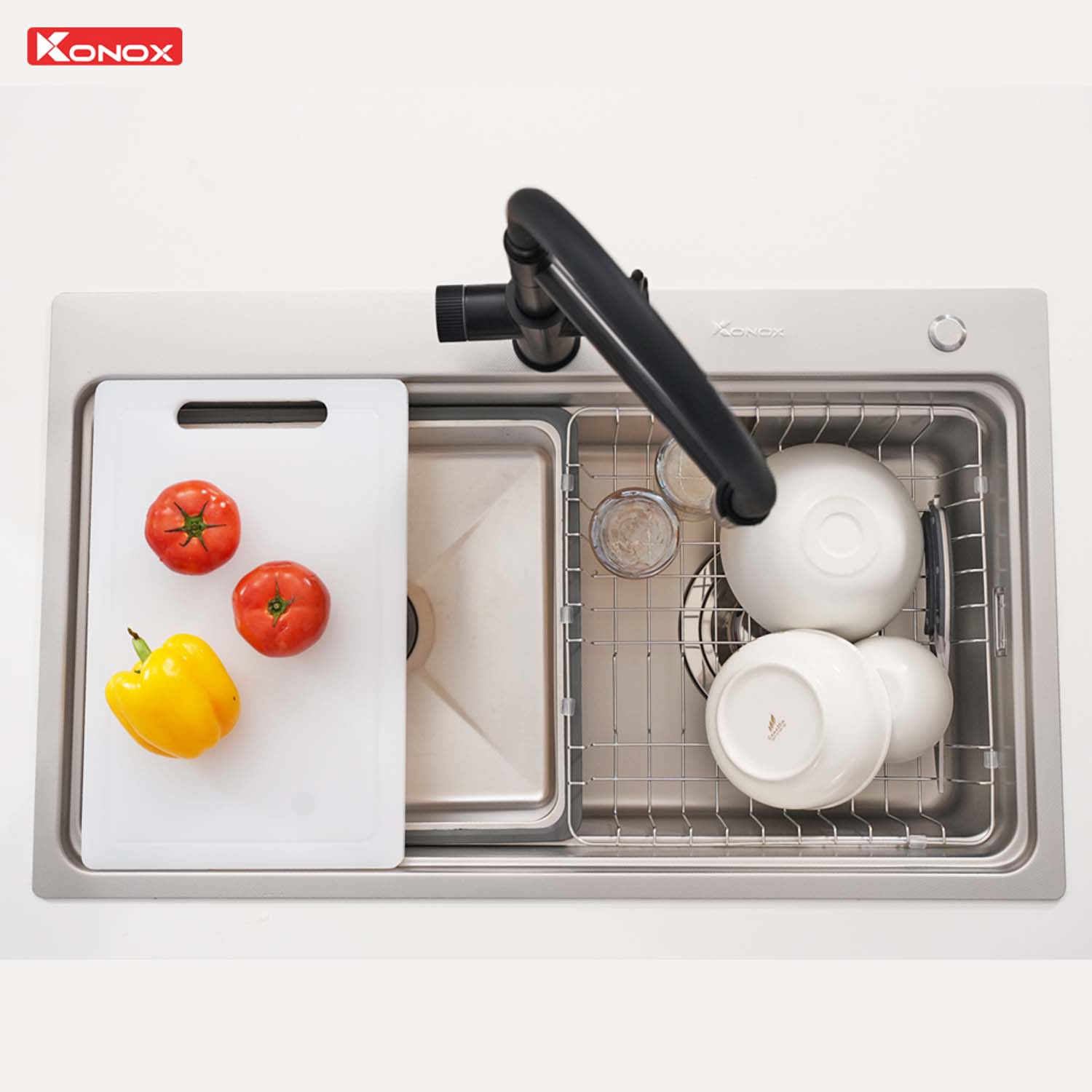 Chậu rửa bát inox KONOX KN8048TS Dekor 1 hố 15 hinh anh thuc te Chau rua bat inox KONOX KN8048TS Dekor 1 ho 5